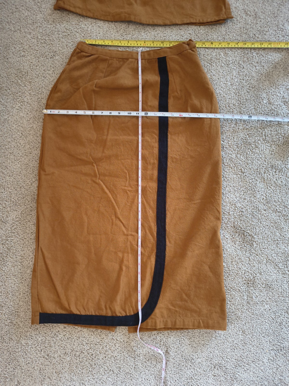 Ashro Vintage Brown Black Trim 2-Piece Skirt Set Size 12 Sleeveless 100% Cotton