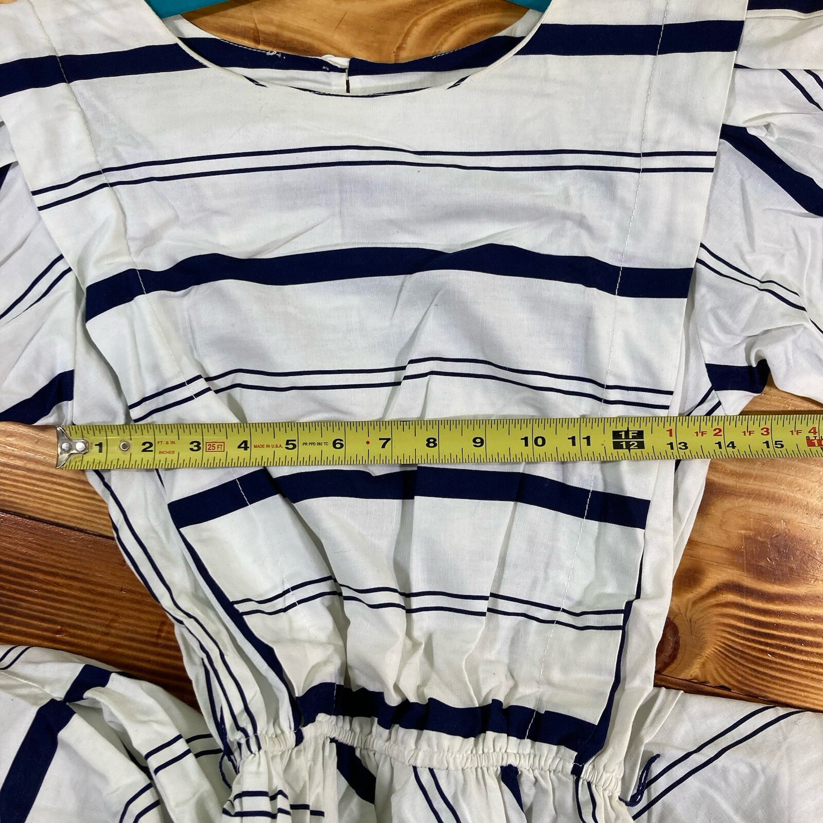 Vintage Choon California Dress 100% Cotton White w/ Stripes 3/4 Sleeve Size 7/8