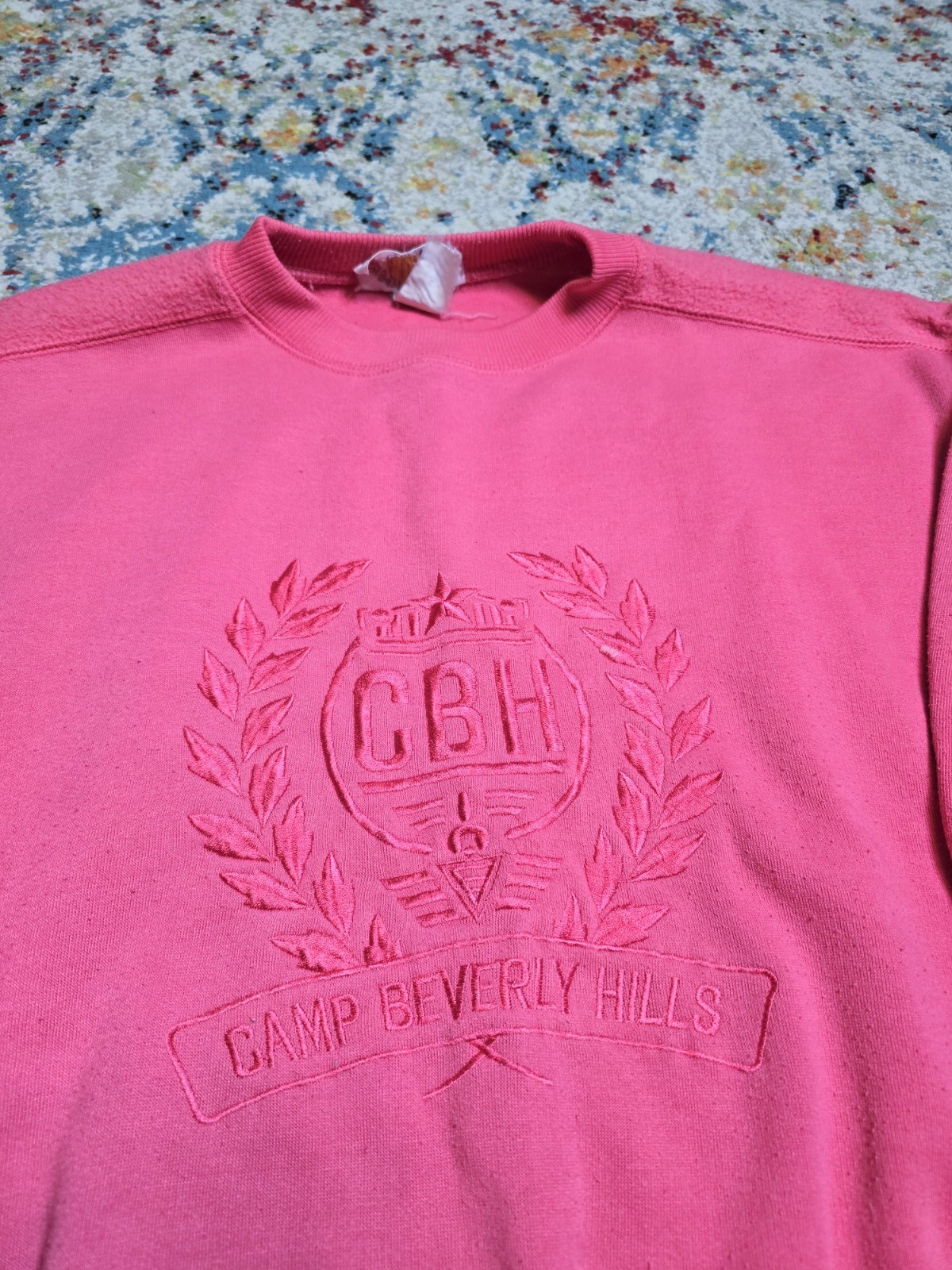 Vintage 1980’s Camp Beverly Hills Embroidered Logo Pullover Sweatshirt Pink Sz L