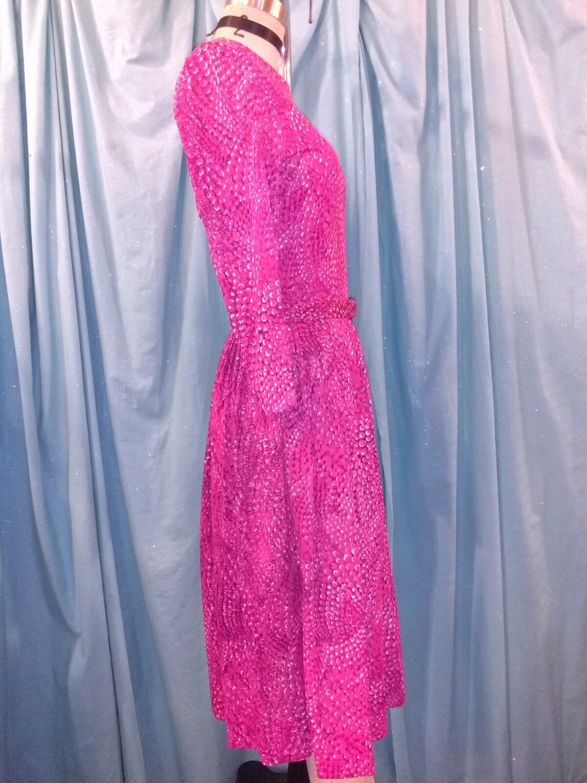 Vtg 50s Casual Maker Sy Frankl Nylon Jersey Bubble Gum Pink Snake Print Dress S