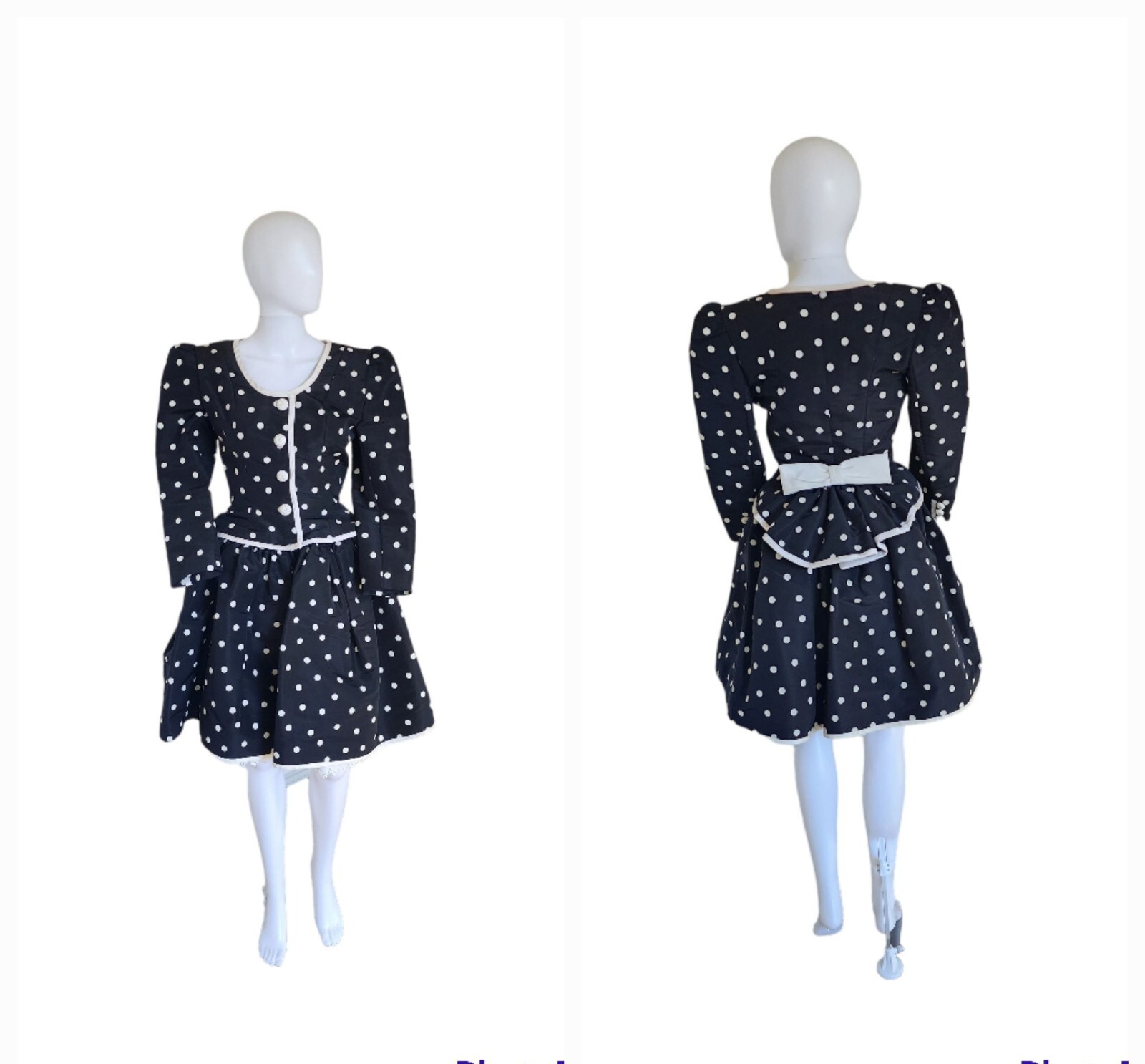 Vintage 90s runway Oscar De La Renta Polka Dot jacket & full Skirt Suit set W21″