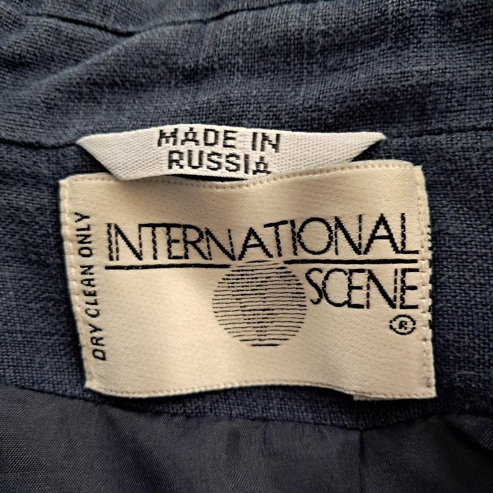 International Scene 4 Vintage Blue Zip Front Linen Utility Jacket Made in Russia