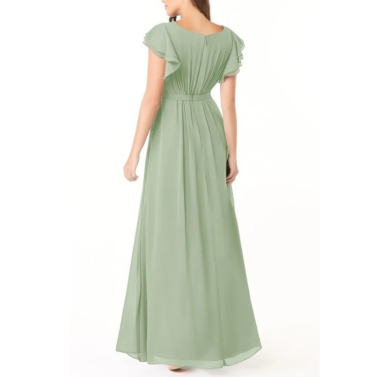 Azazie Dusty Sage Daphne A-Line Ruffled Chiffon Floor-Length Dress Size A18 NWT