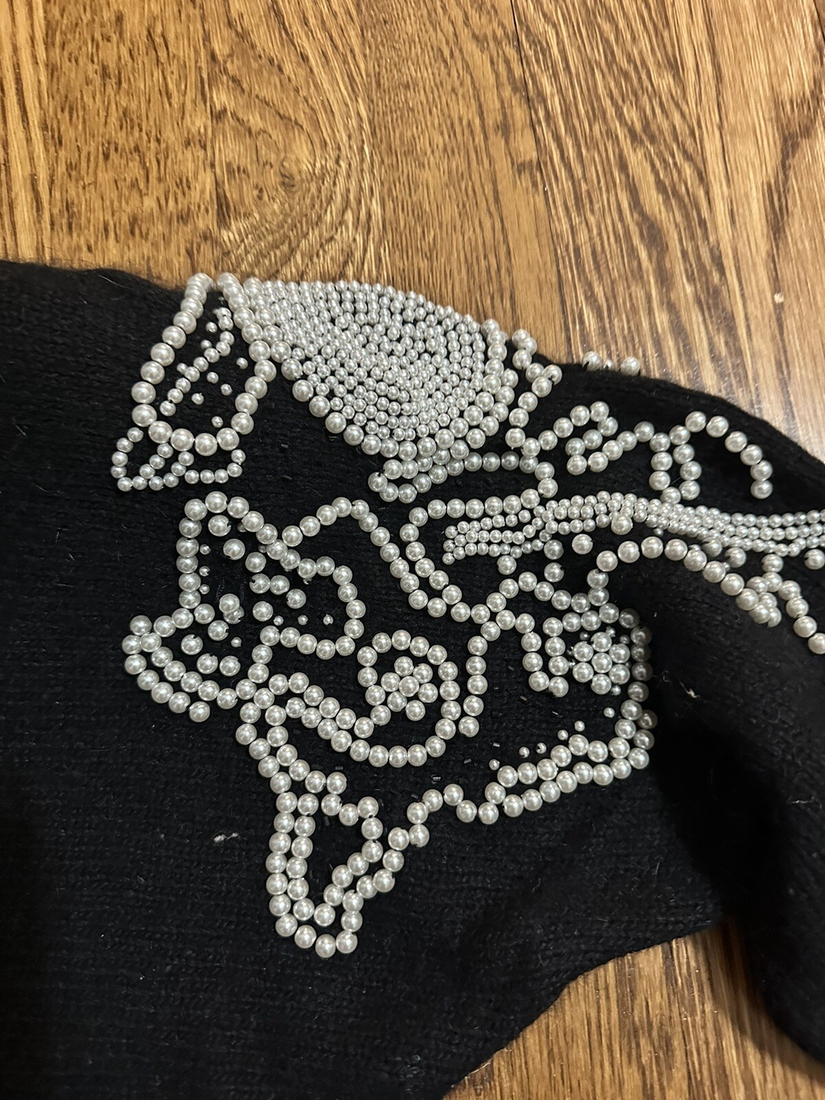 Vintage Gladys Bagley Silk/Angora/Lambswool Black Sweater Heavy Pearl Beading M