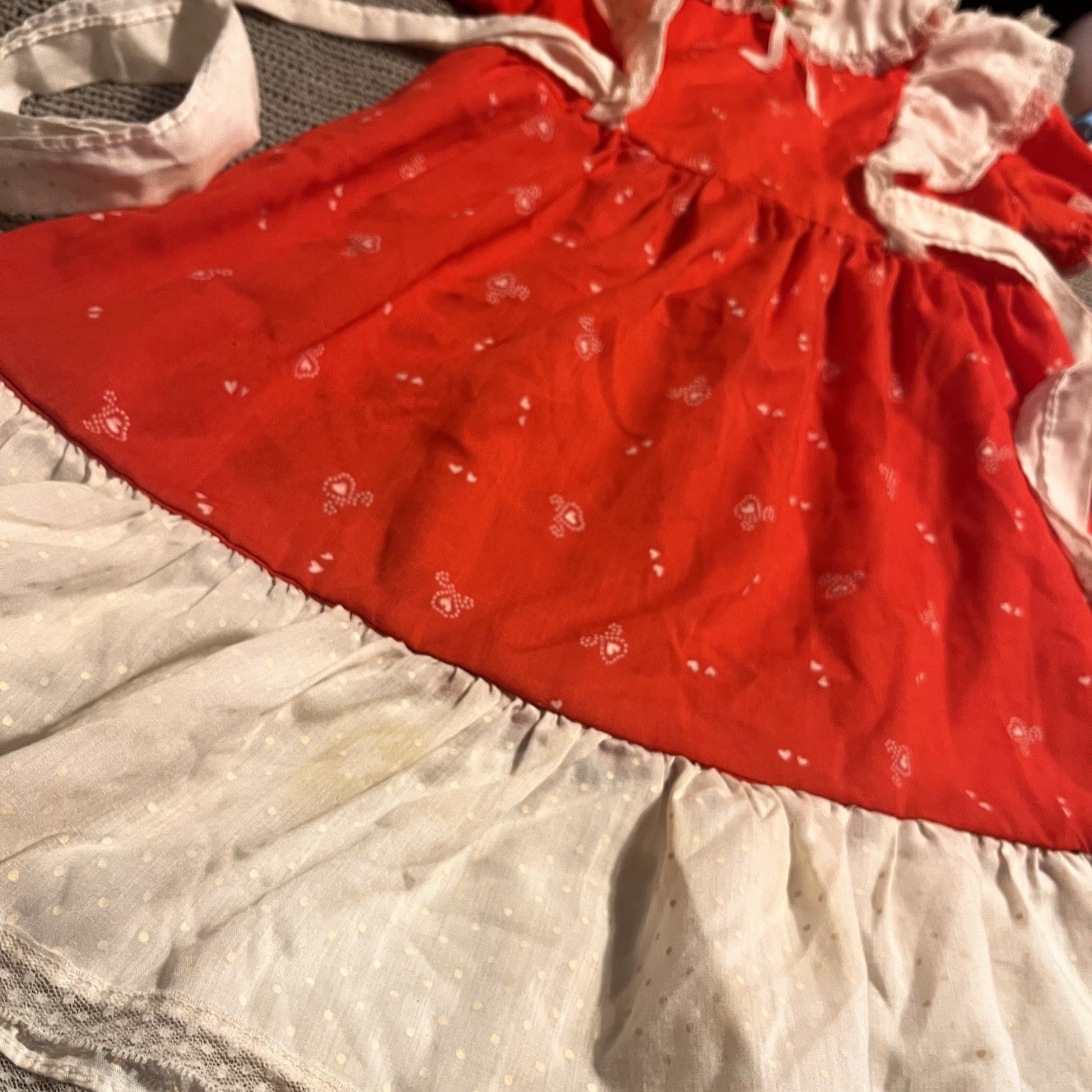 VTG Cottagecore Red Party Dresses Sizes 5/6 Praire Floral Lace Photo Ready Dress