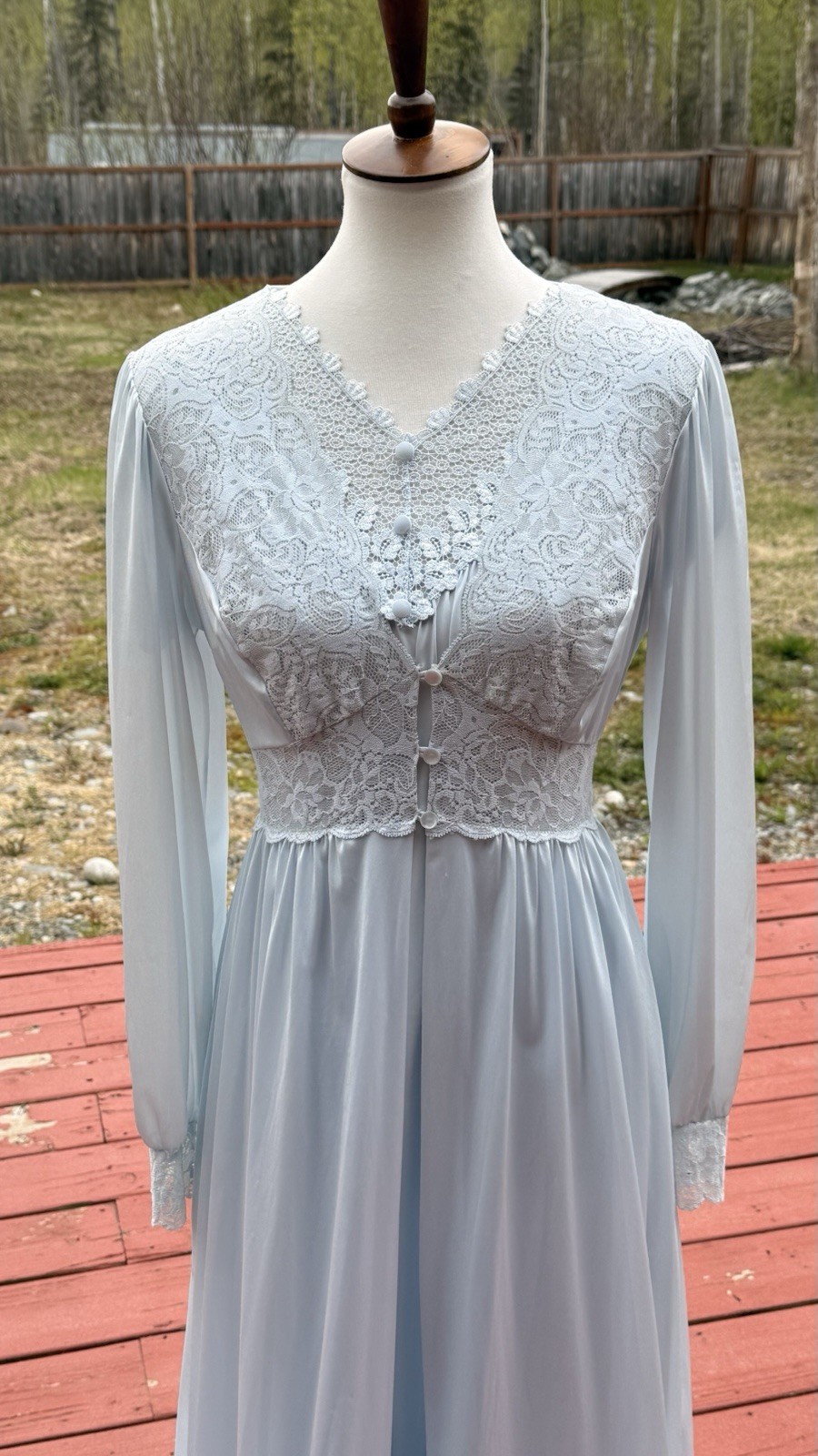 Vitg Shadowline Blue Long Nightgown Robe Lace Gown Romantic Cottage Sz S