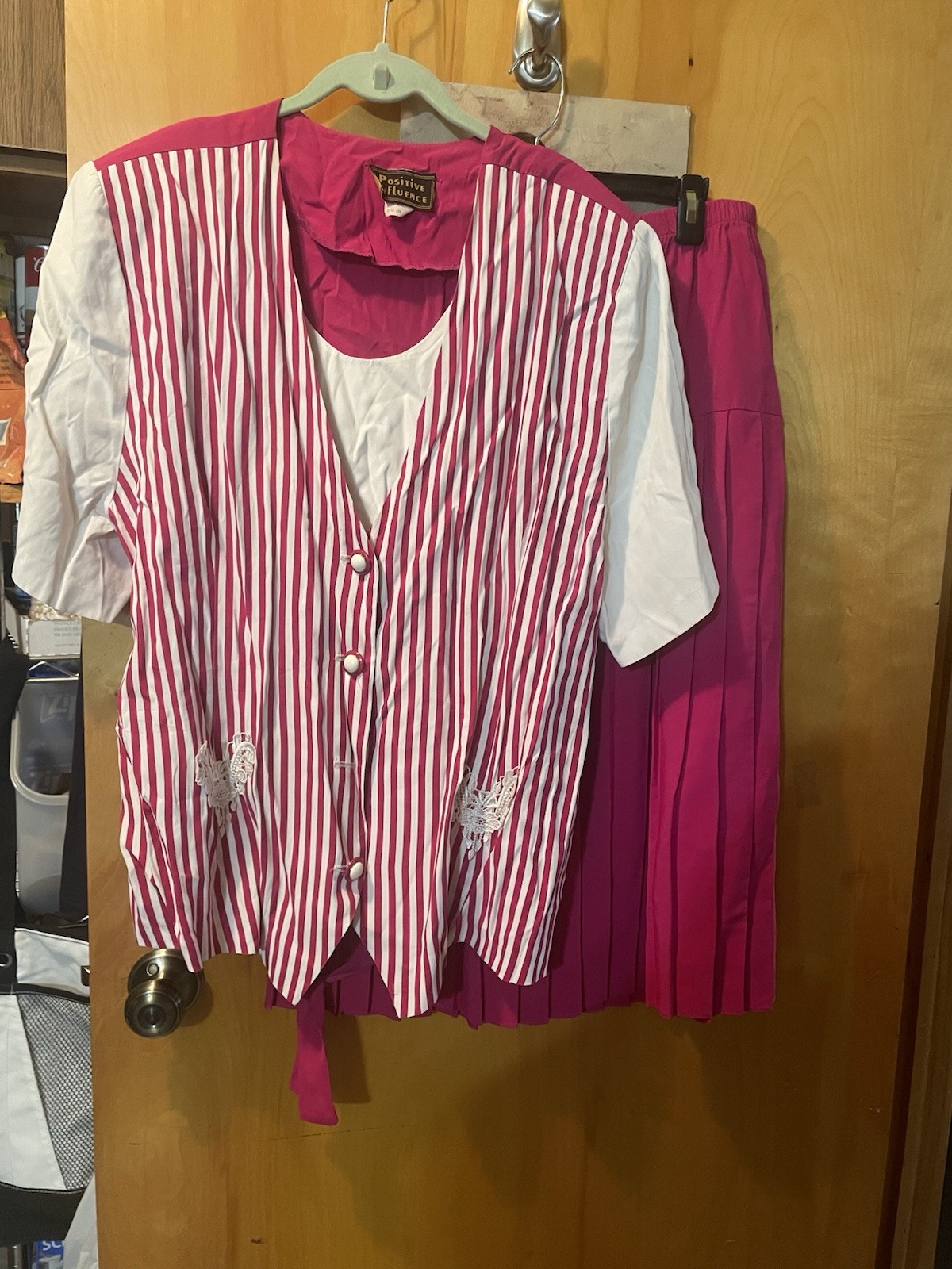 vintage POSITIVE INFLUENCE pink pleated skirt set women 20W 2X short sleeve