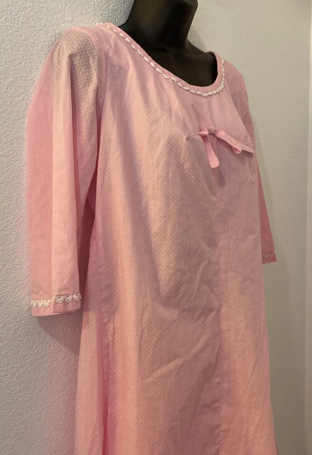 Vintage Hawaiian McINERNY Maxi Dress Pink Dot Swiss Sheer 3/4 Sleeves Size 10