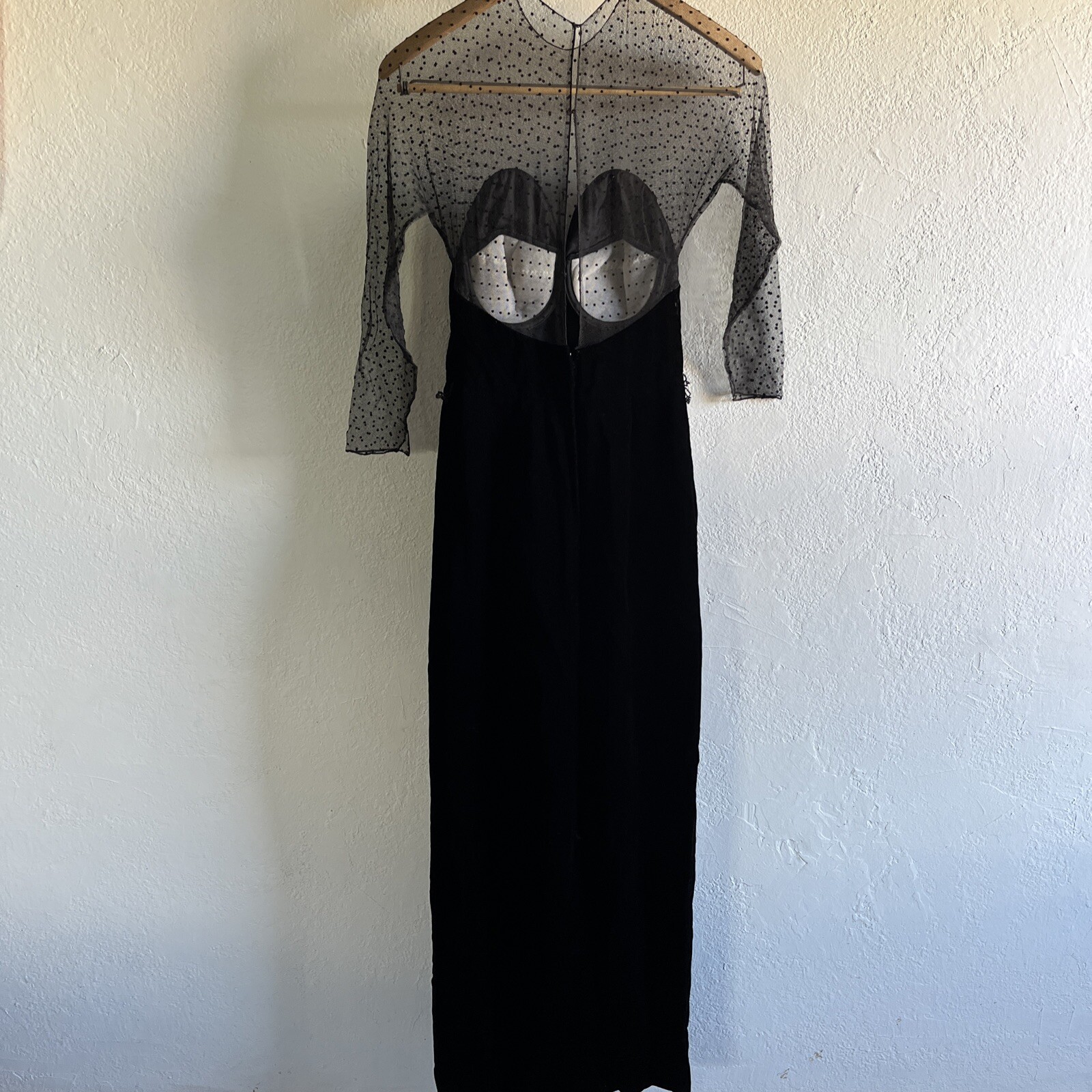 Vtg Jill Richards Lace Blk Velvet Sheer Sm Old Money Sexy Dress Classic Timeless
