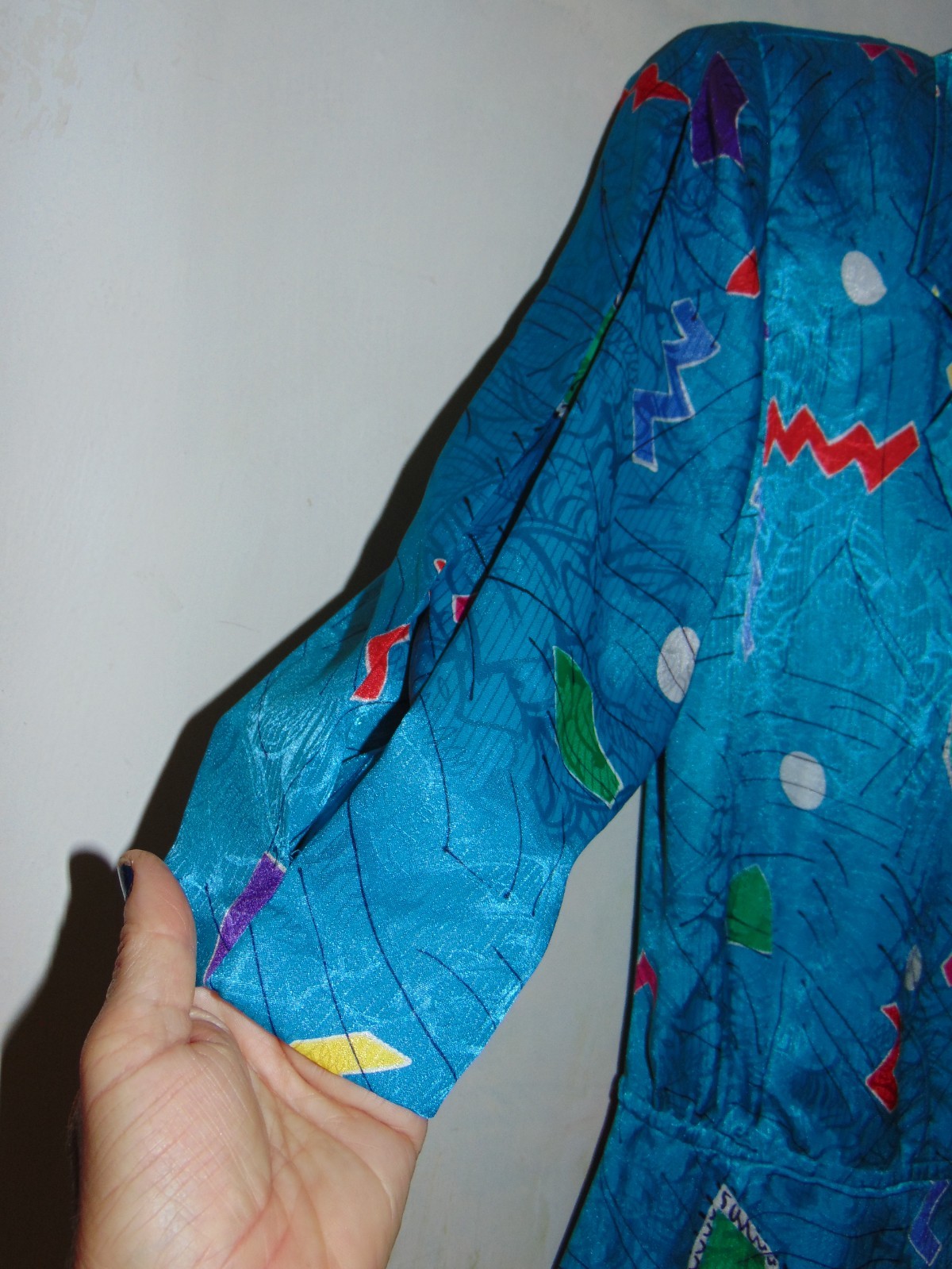 Vintage 80’s La Petite Connection Knee Length Midi Blue Geometric Pleated Dress