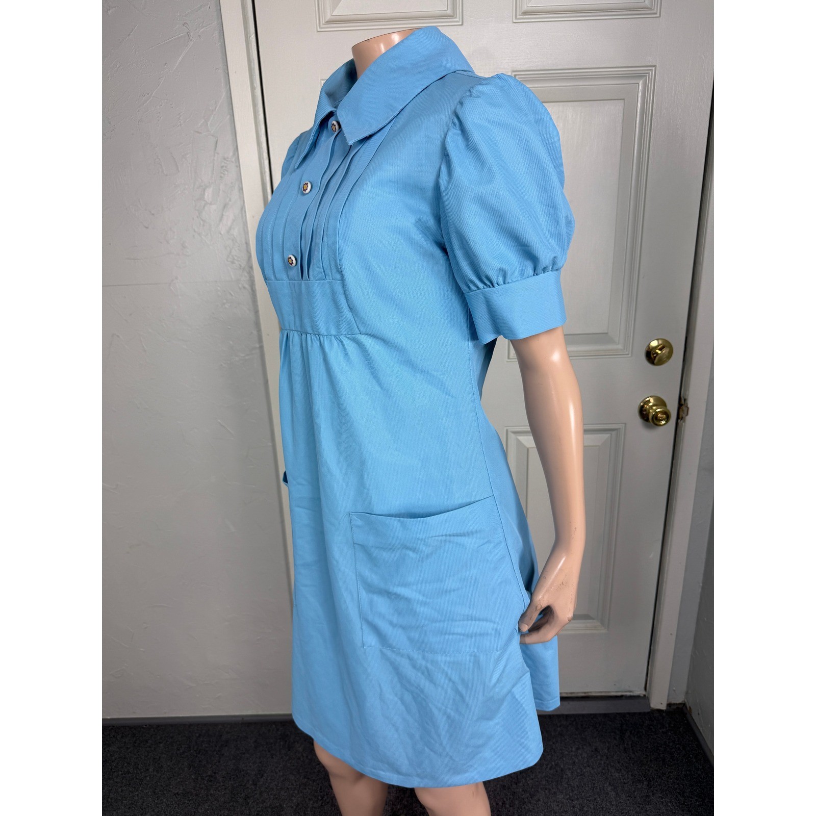 Vintage 60s 70s Barco Dress 11/12 Nurse Uniform Pockets Pintuck Nylon G3-16