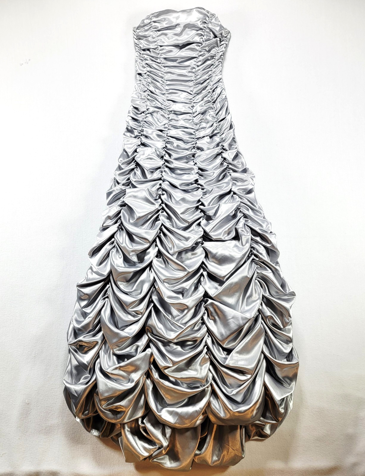 VINTAGE Juniors Jessica McClintock Silver Formal Gown Sz 2 Ruched Boning USA