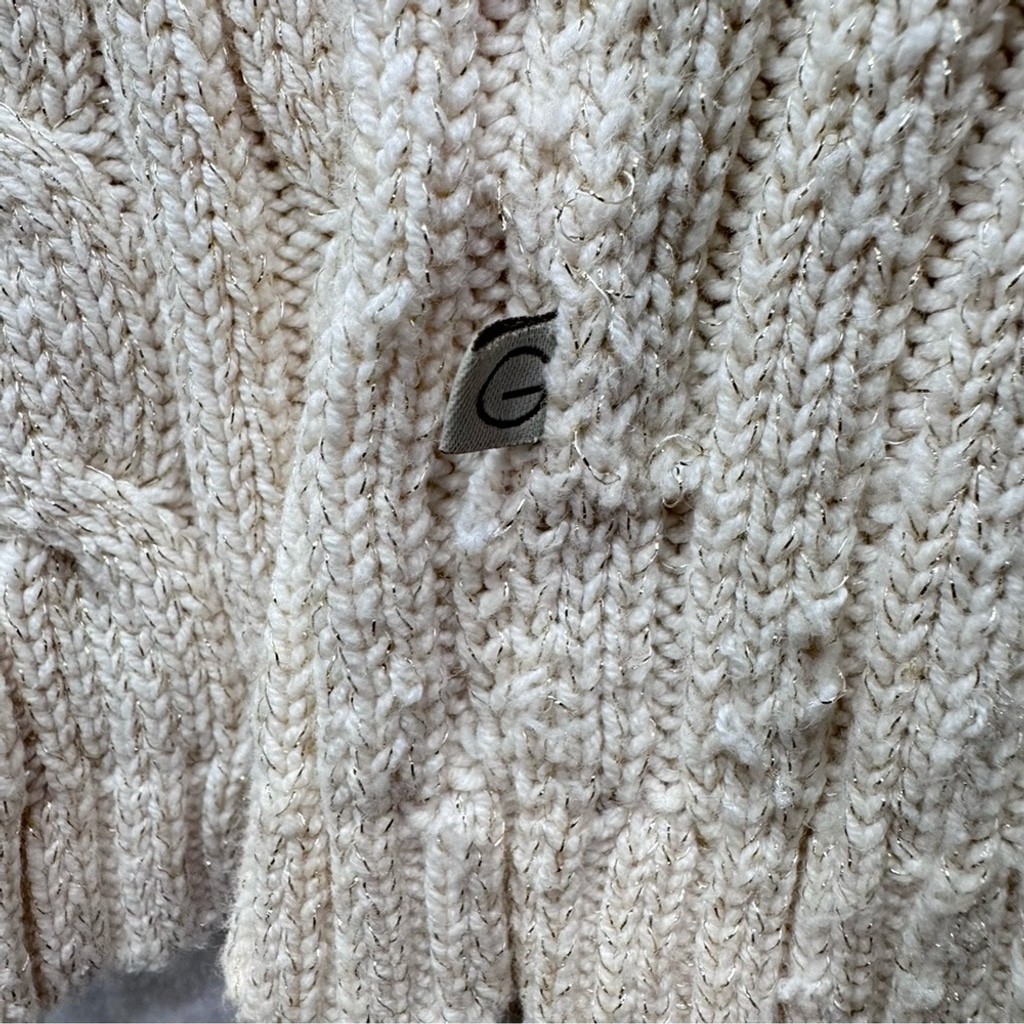 Vintage Gitano Ivory Cable Knit Turtleneck Sweater with Metallic Threads Y2K XXL