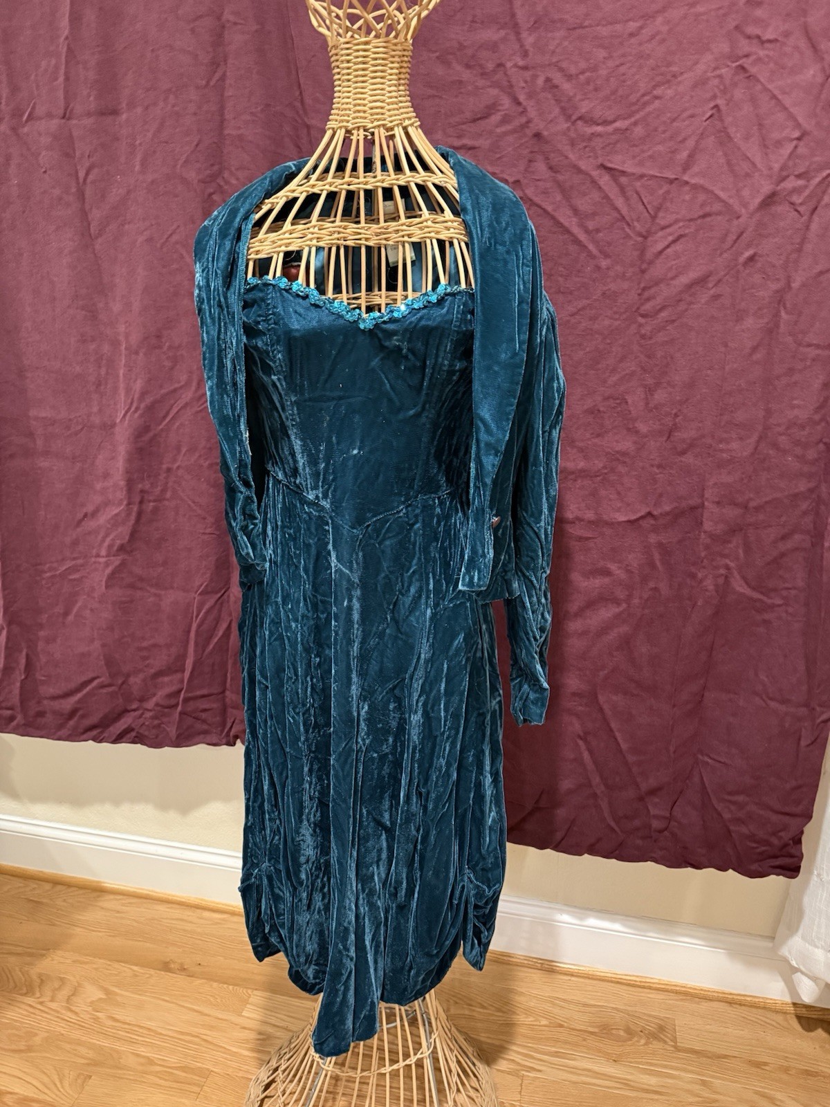 Gunne Sax by Jessica McClintock Teal Velvet Dress & Jacket Set Sizes 7 & 13