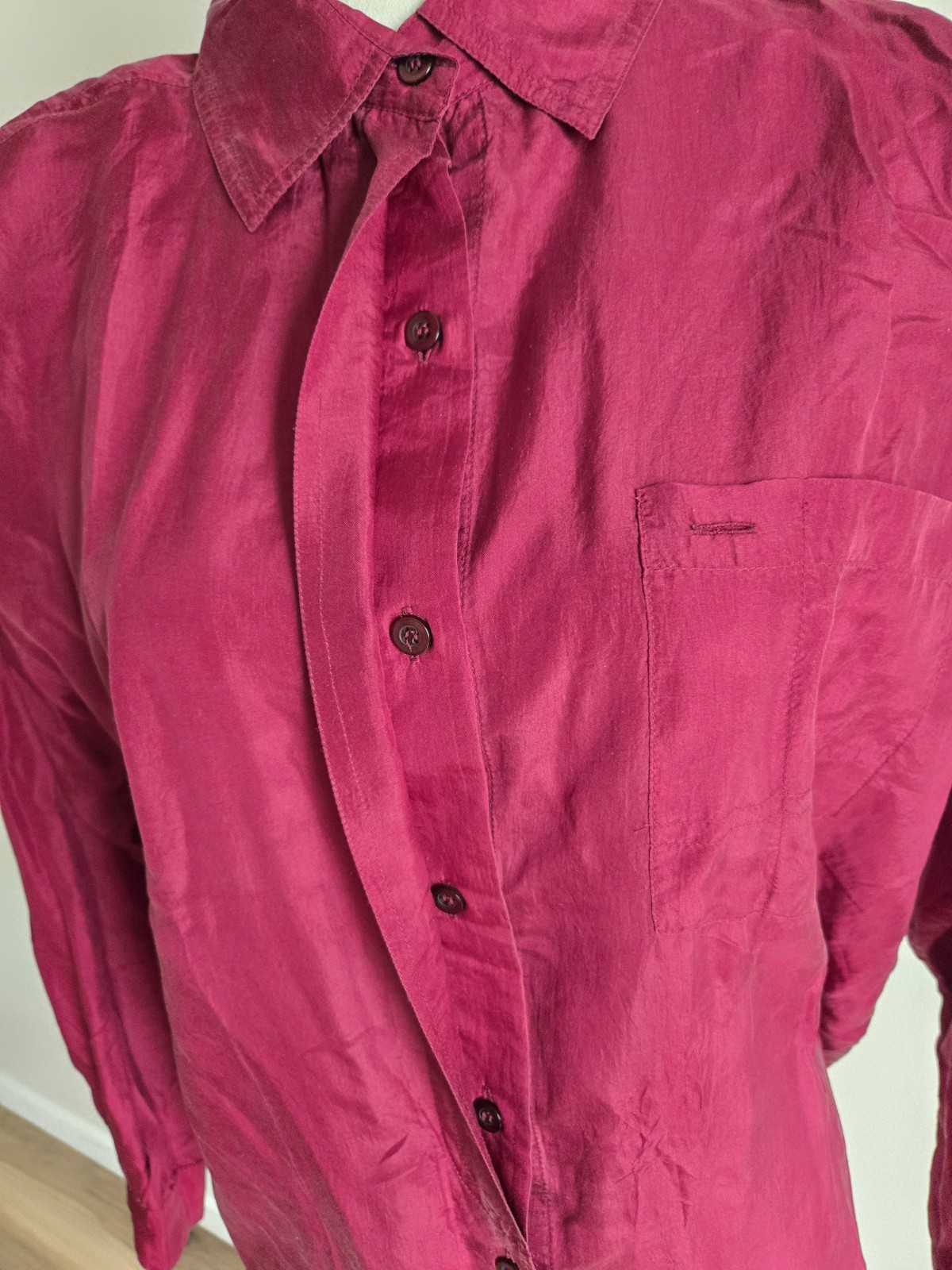 Details Express Eomens Vintage/Deep Red/sizeM/silk/Button Up/shitBlouse/Poket