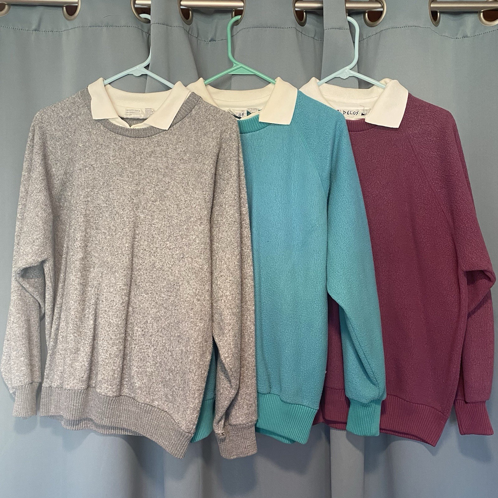 Lot Of 3 Vintage Women’s 2xl Delos Sweaters Teal Gray Purple Collar Preppy 80’s