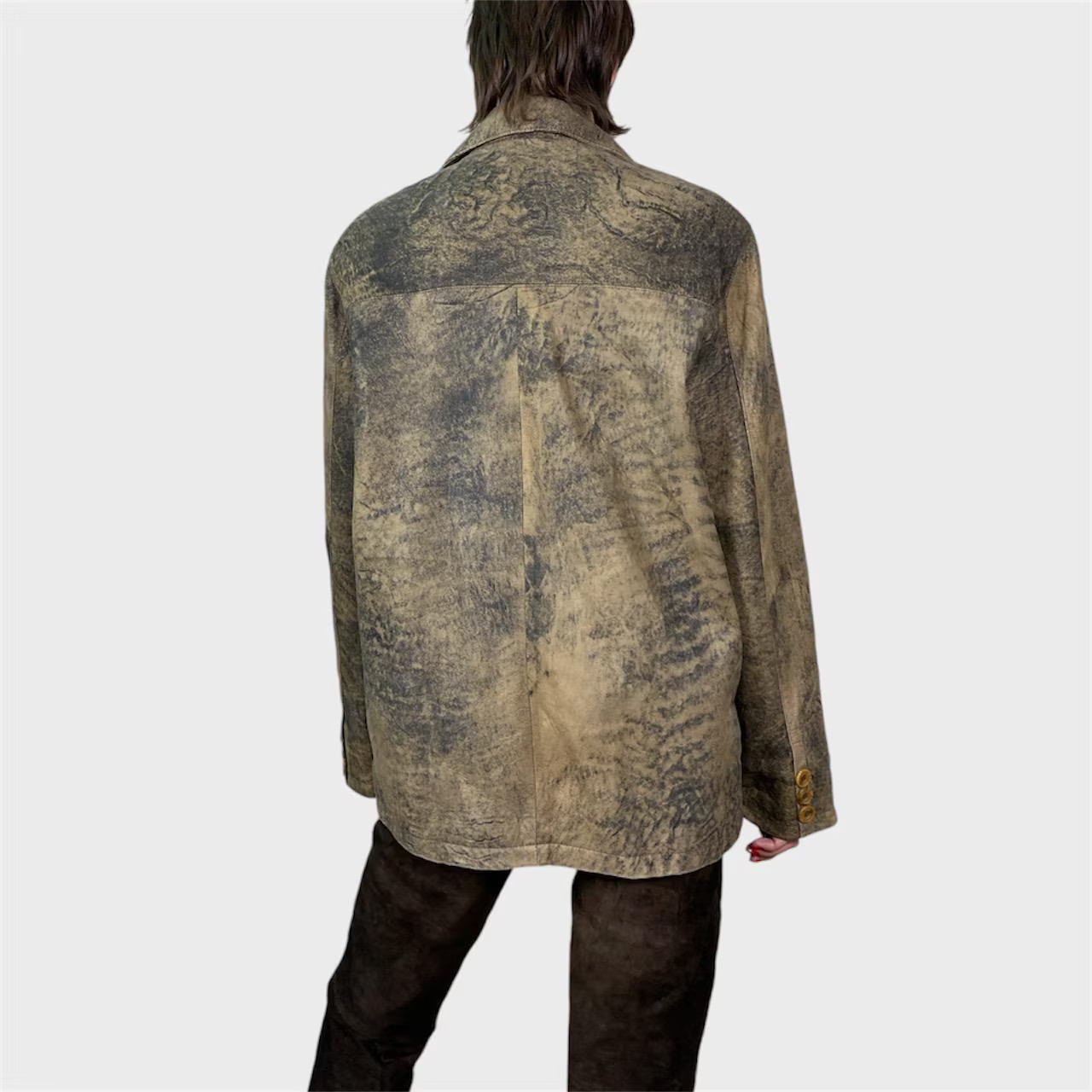 Vintage Distressed Lamb Leather Jacket: Oversized Brown Unisex size US10