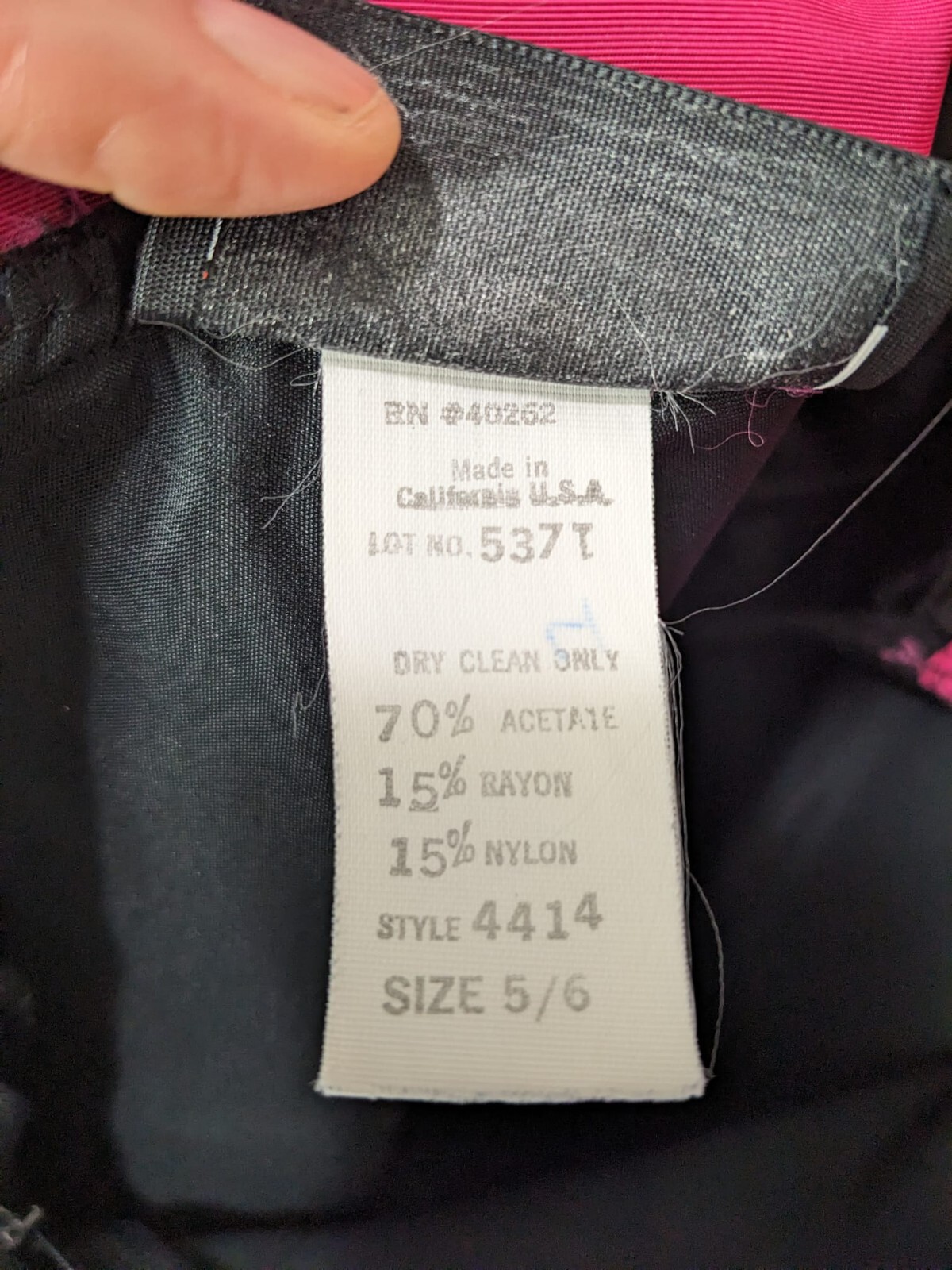 Climax David Howard Vintage Black Velvet W Hot Pink Banded Waist Bow Dress 5/6