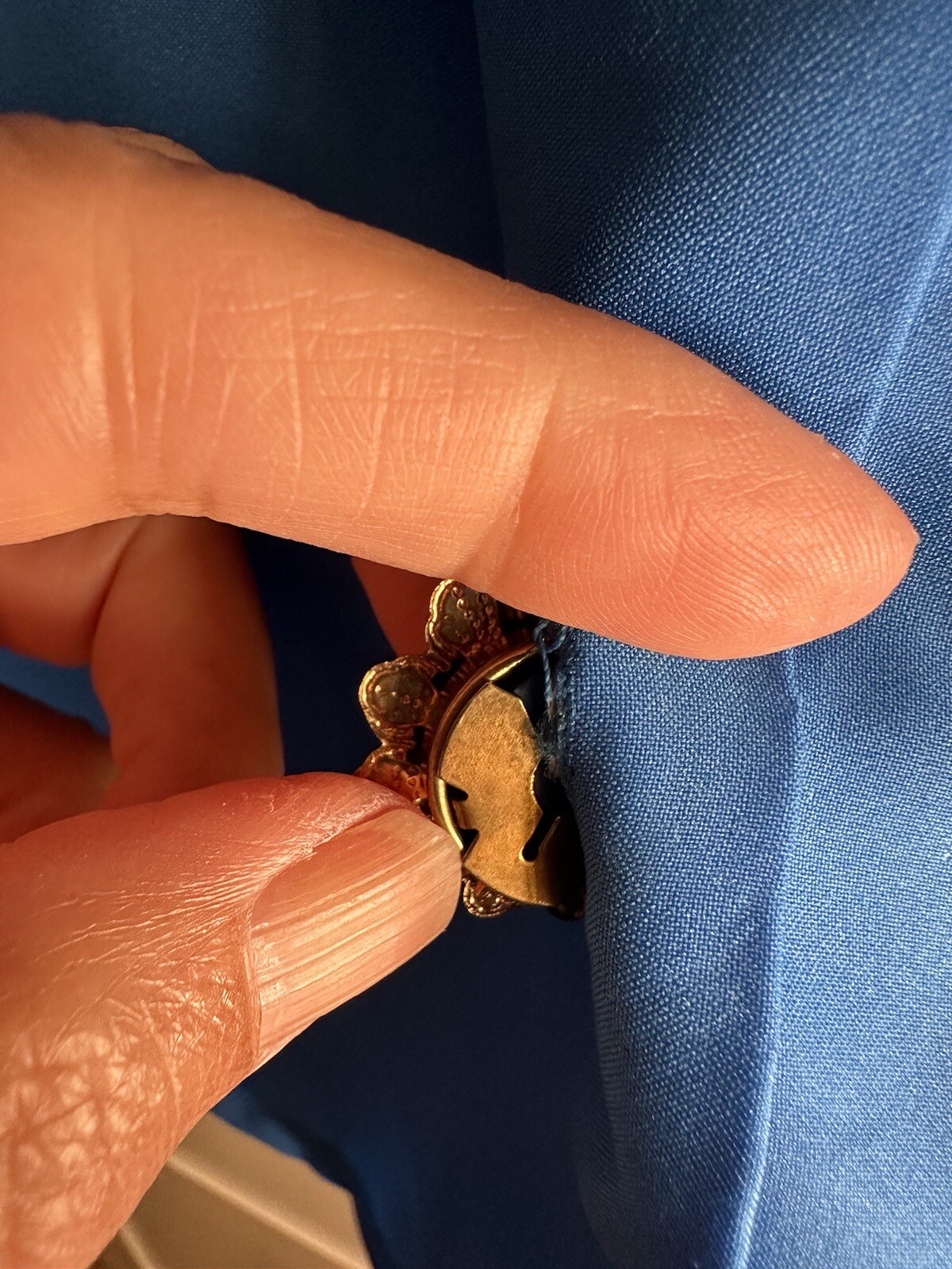 VTG Lucky Winner Women’s Blue Long Sleeve Gold Shell Button Up BLOUSE 12 USA