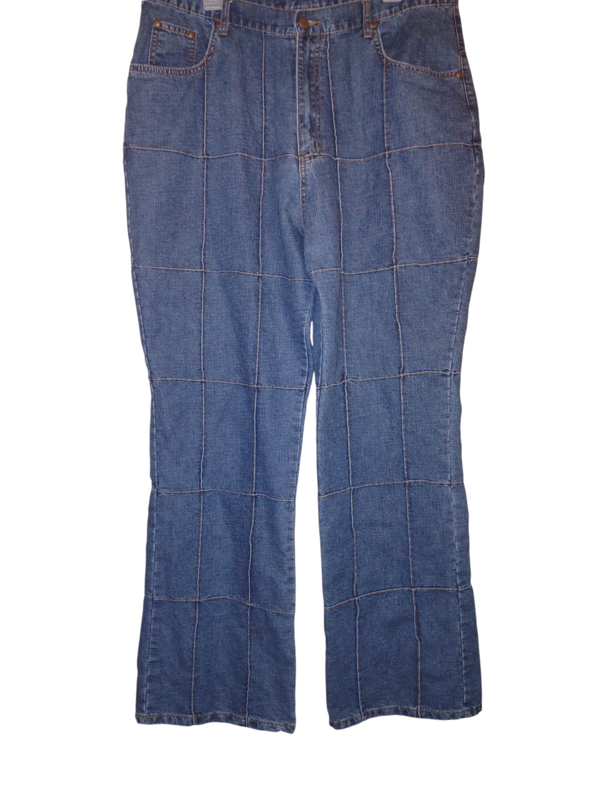 Nick & Sarah Window Pane Patchwork Wide Leg Jeans Sz 19/20 100% Cotton