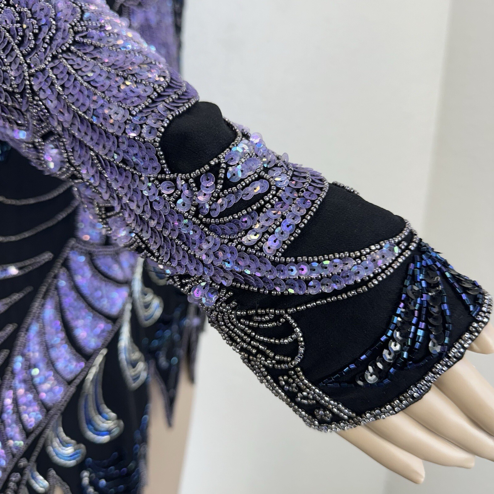 Vtg Fully Beaded Sequin Silk Mini Dress Tunic Peacock Great Gatsby Dancer M