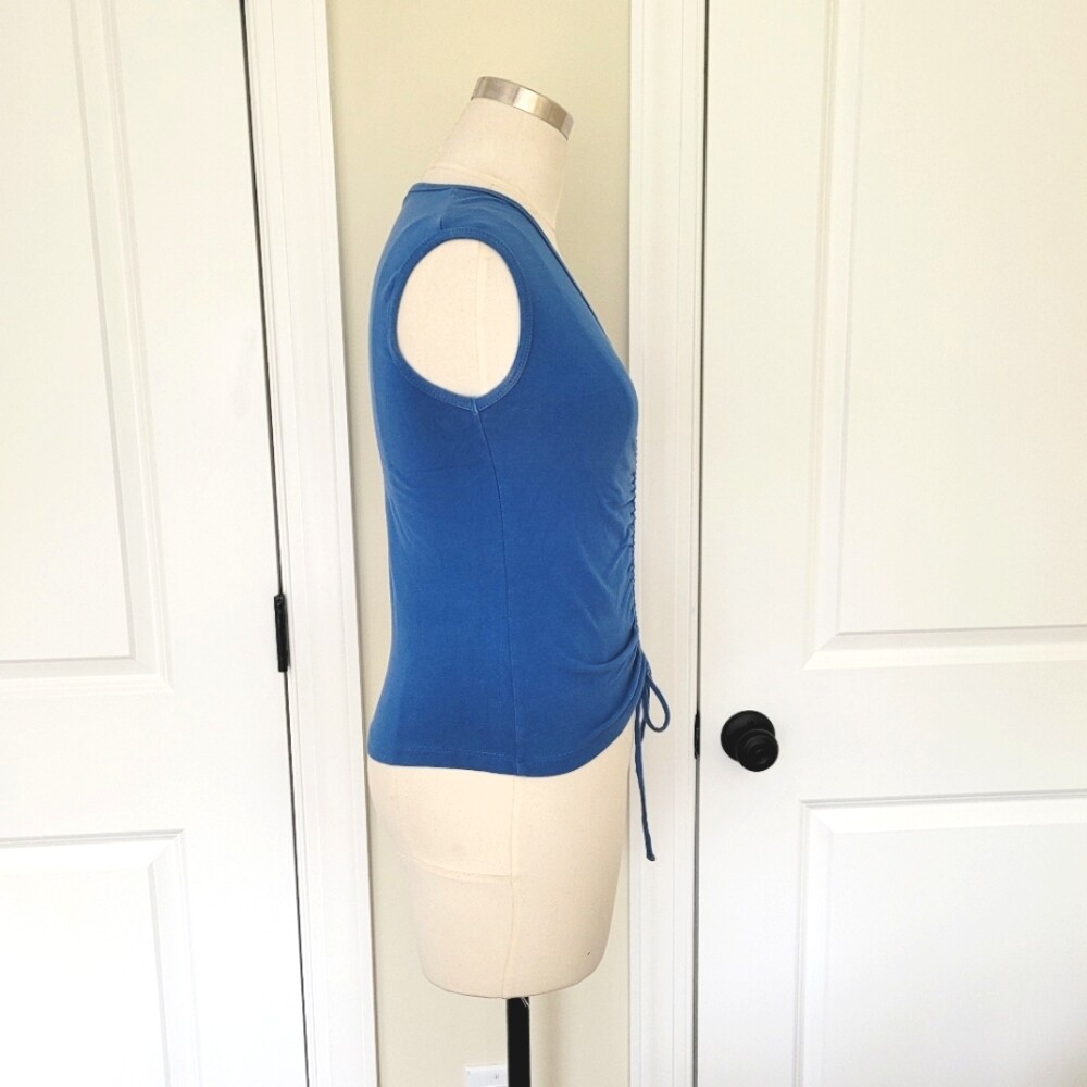 Vintage Weavers Girl Blue Cinched Front V-Neck Tank Top Sz M Colorful Sexy Y2K
