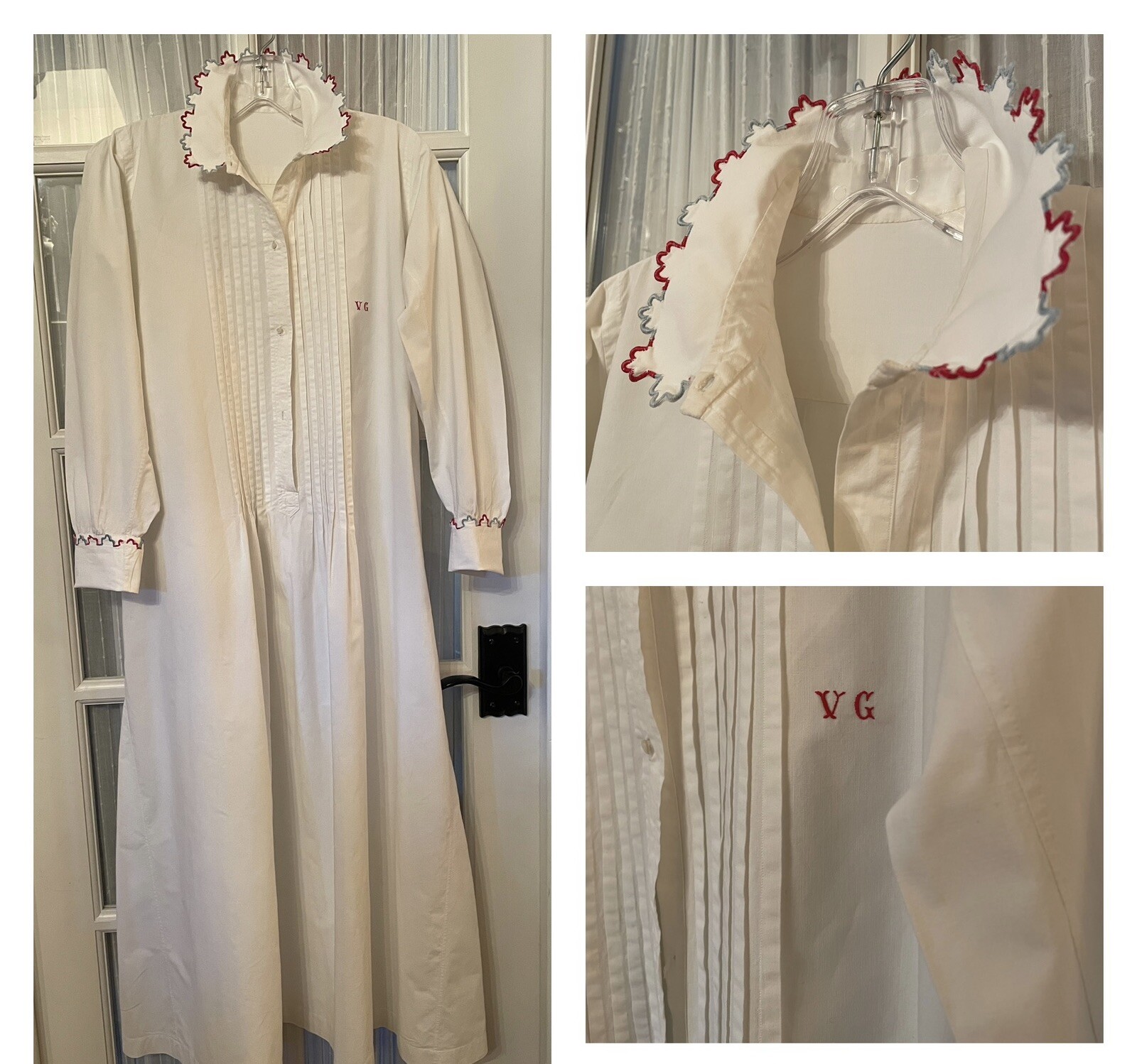 French Victorian antique cotton dress circa 1890-1901 – hand embroidered details