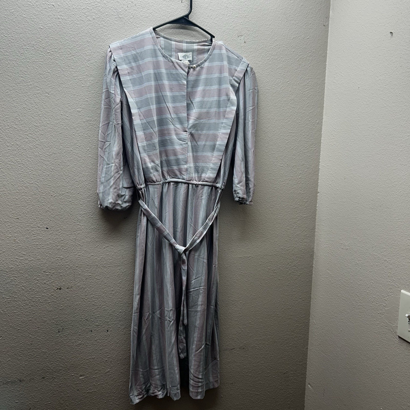 Vintage 60s Shirtwaist Dress Womens 13/14 Striped Belted Long Sleeve Western