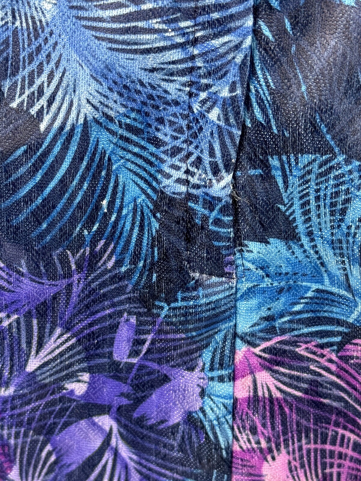 Vintage 1960s British Lady Blue Purple Tropical Floral Dress Union Made In USA