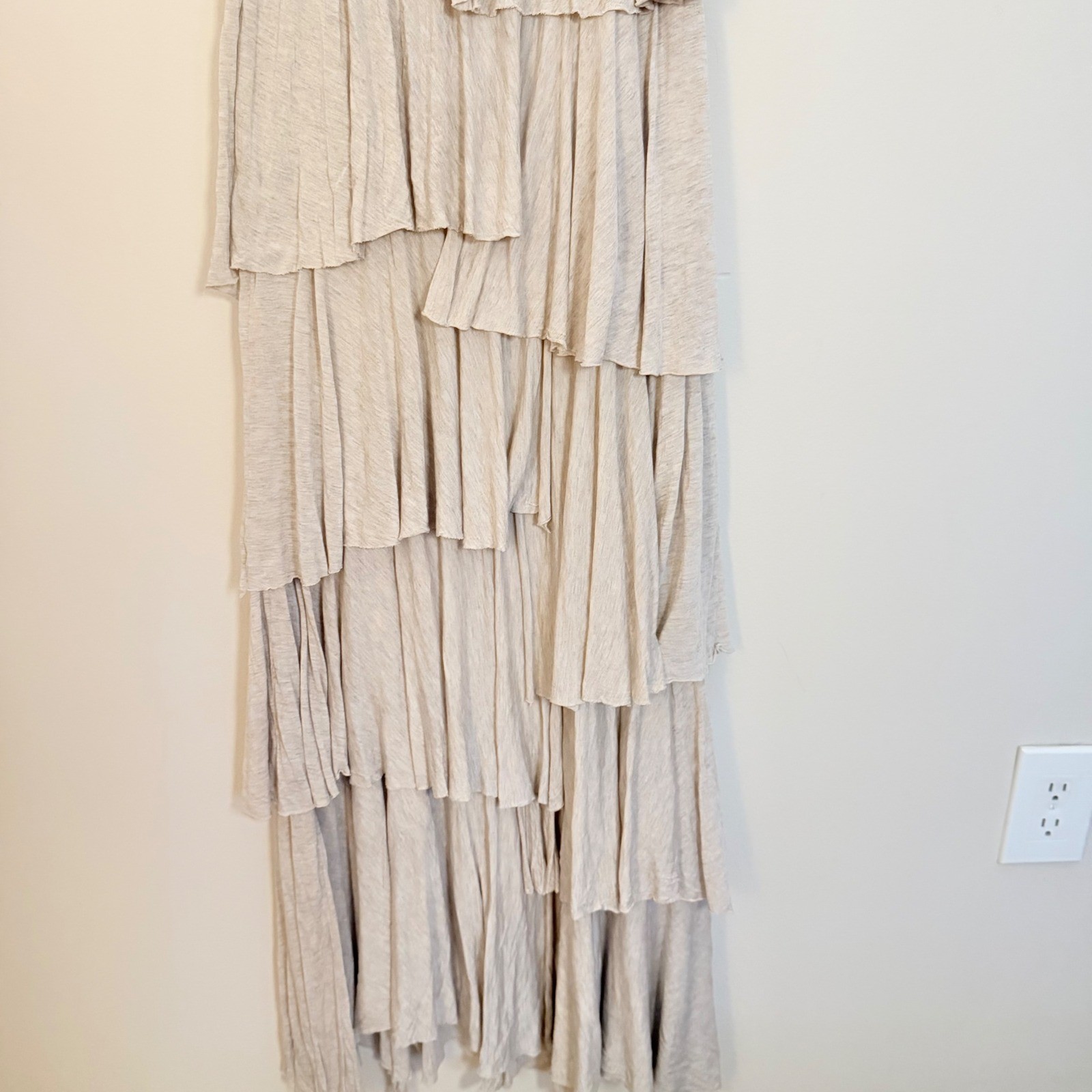 VTG Vivienne Tam 100% Modal Cream Maxi Dress Tiered Asymmetrical Hem Y2K SZ S