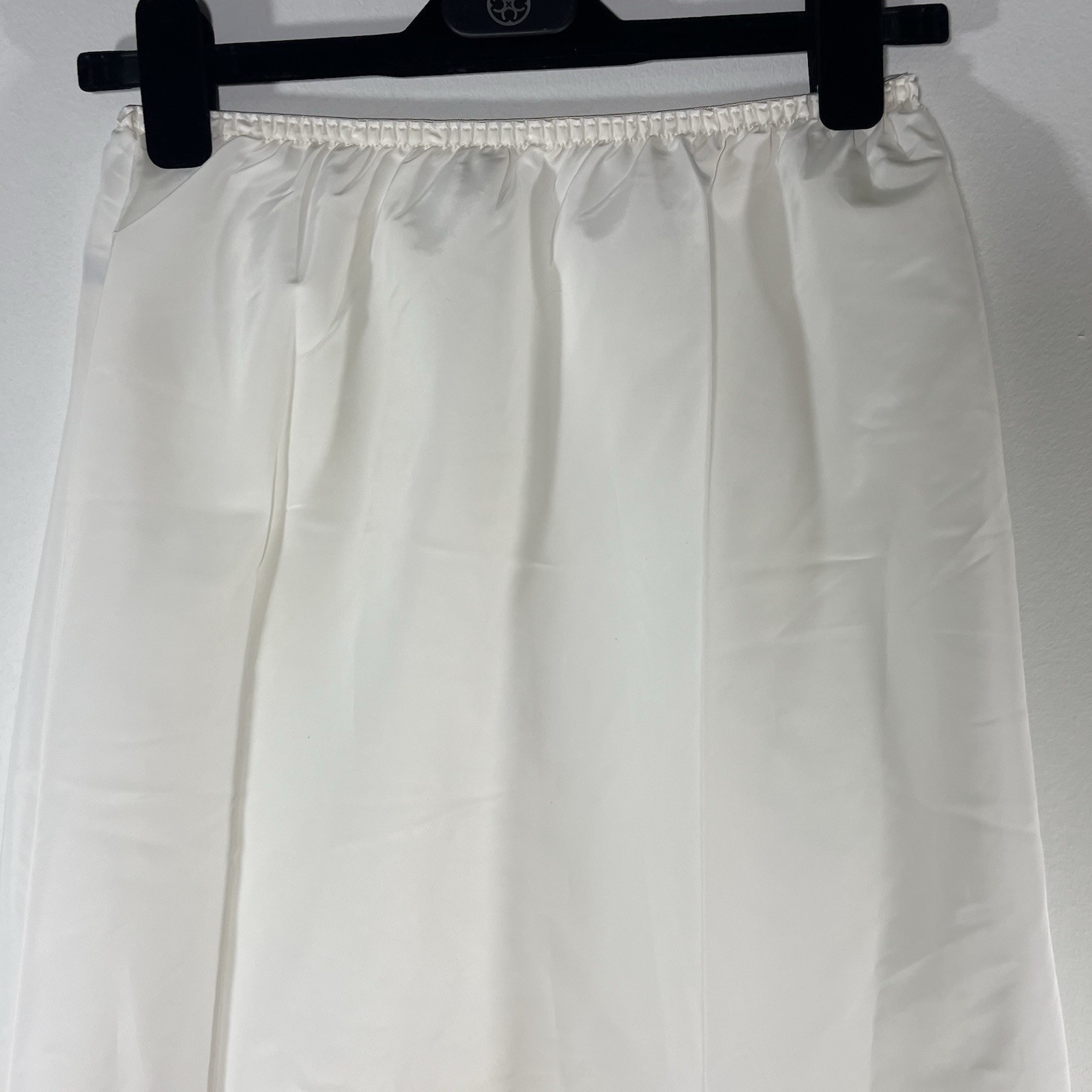 VINTAGE Bonwit Teller Ivory Full Length Maxi Skirt Slip Satin Lace Slit Medium