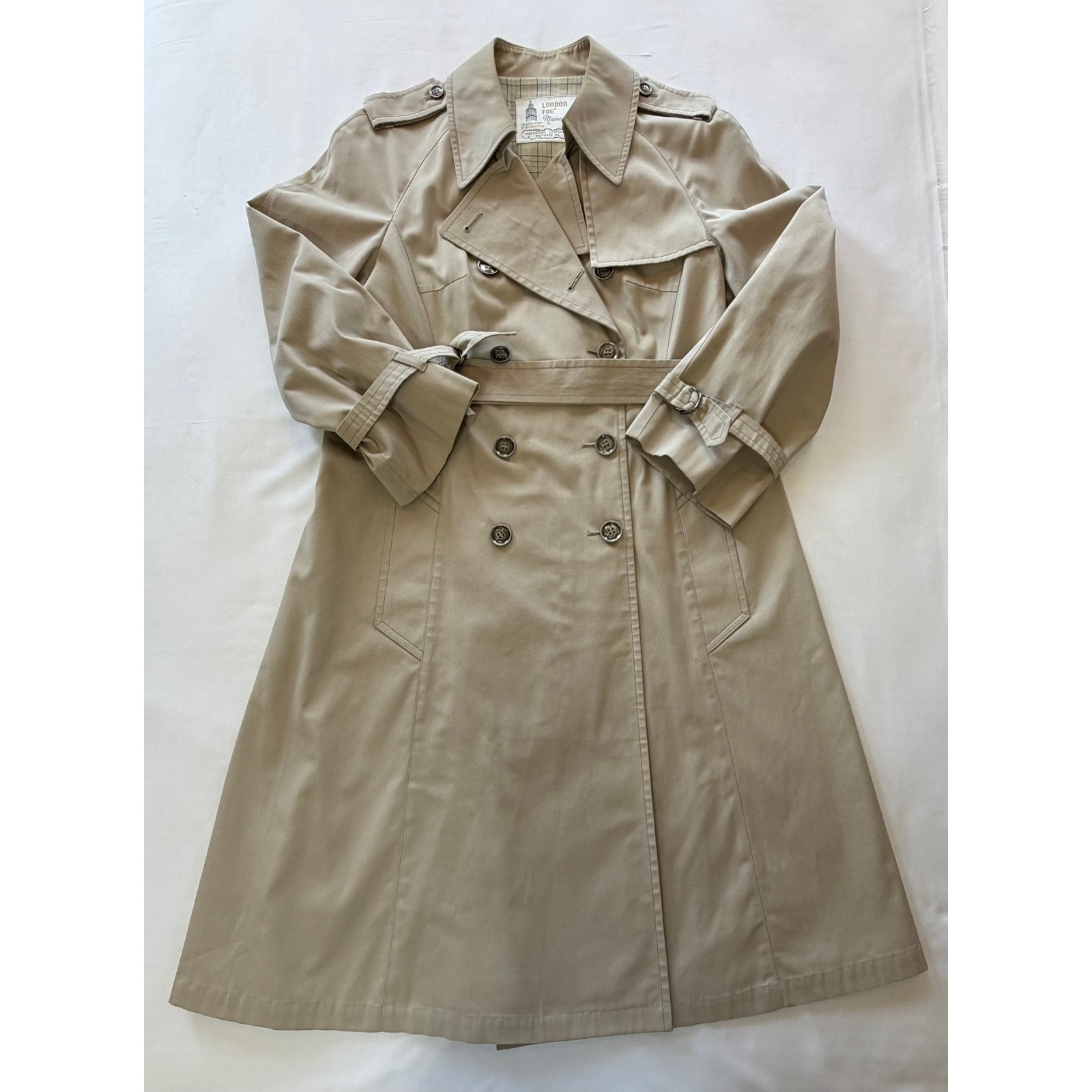 Vintage 70s London Fog Trench Coats with Belt & Straps Khaki 12 Petite