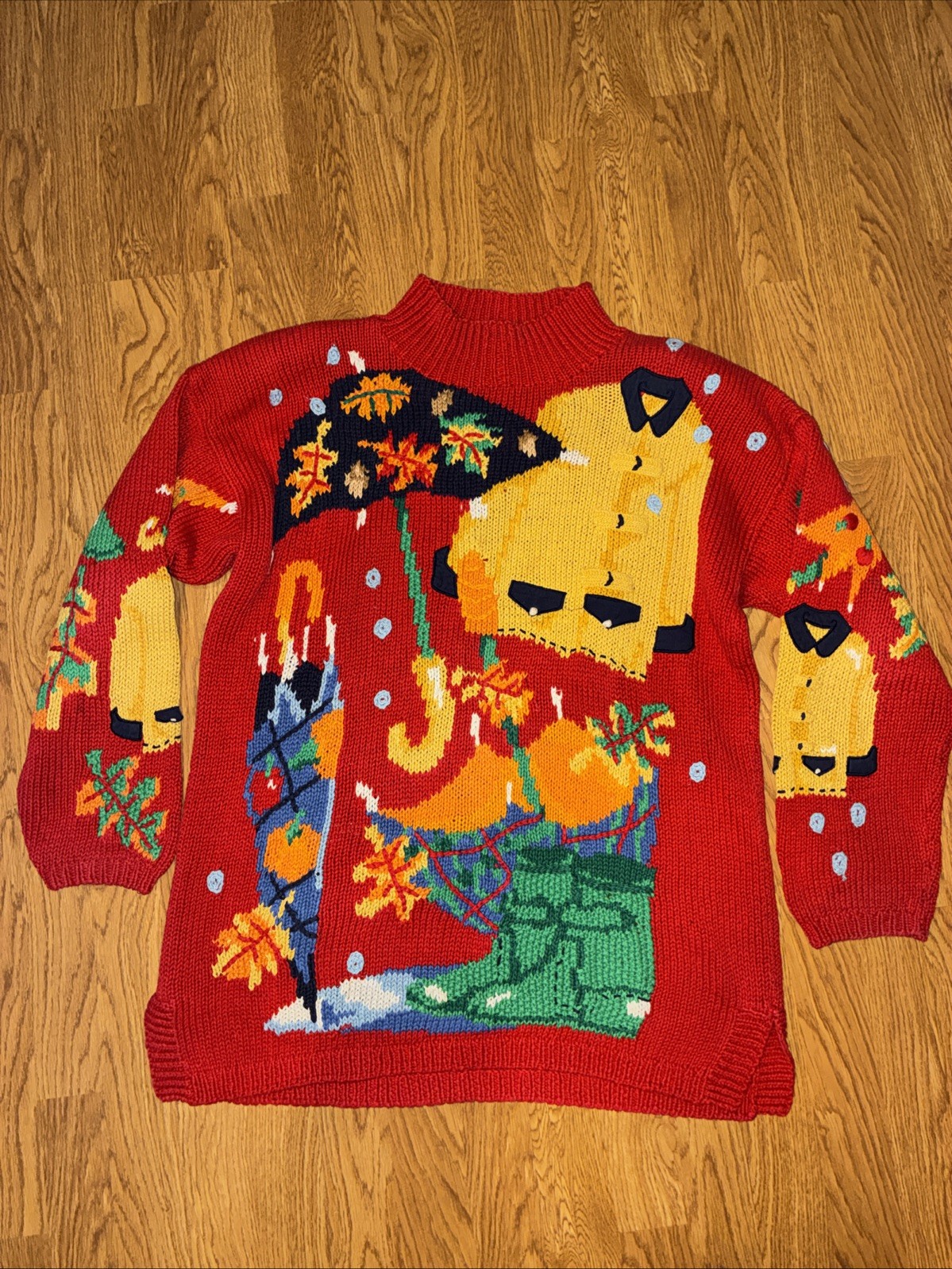 The Eagle’s Eye Vintage Hand Knit Duck Sweater Large Rainy Day Grandma Cottage