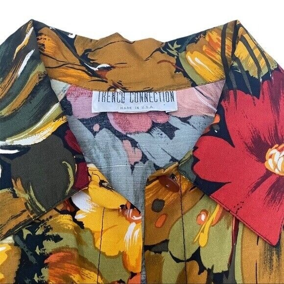 Vintage ’90’s French Connection Tropical Floral Swing Collared Top Sz Med Summer