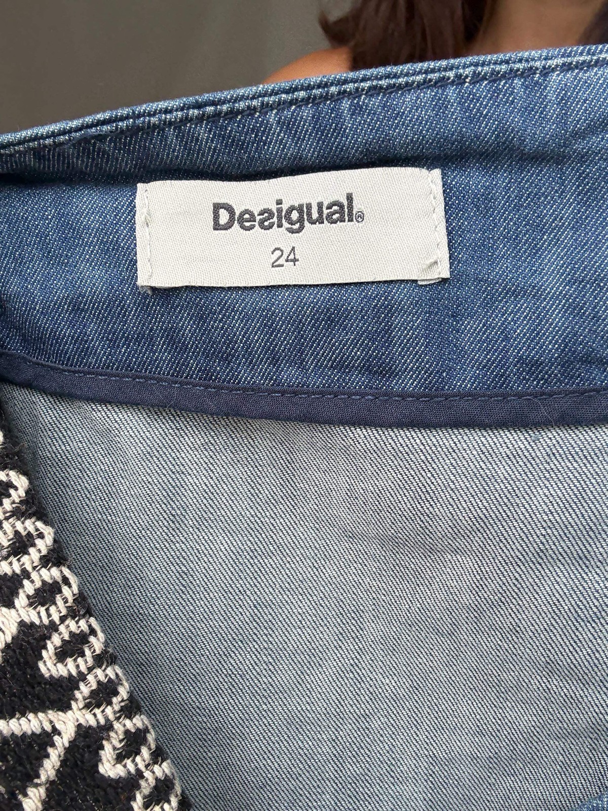 Desigual blue denim wrap skirt with asymmetrical lines and embroidery details, b
