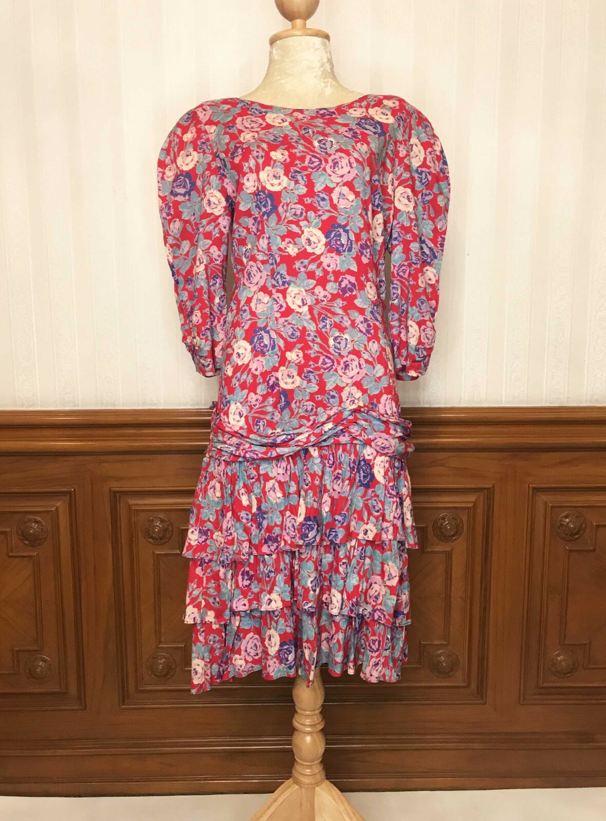 Vintage Jane Schaffhausen Belle France Floral Cottagecore Rayon Dress Sz 10 USA