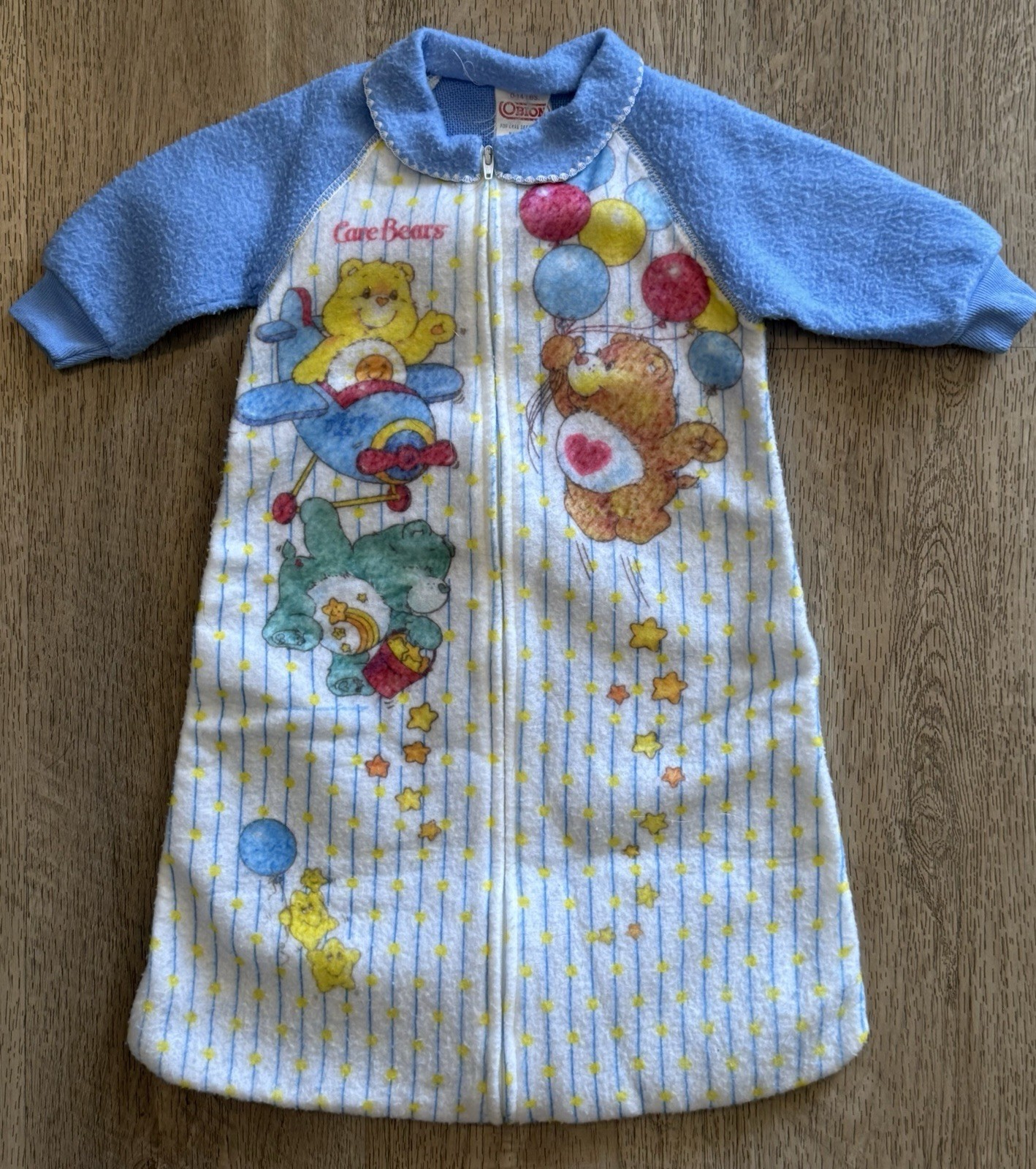 Vintage Care Bear Fleece Sleep Sack Pajamas 0-14lbs 1980s Unisex Obion USA