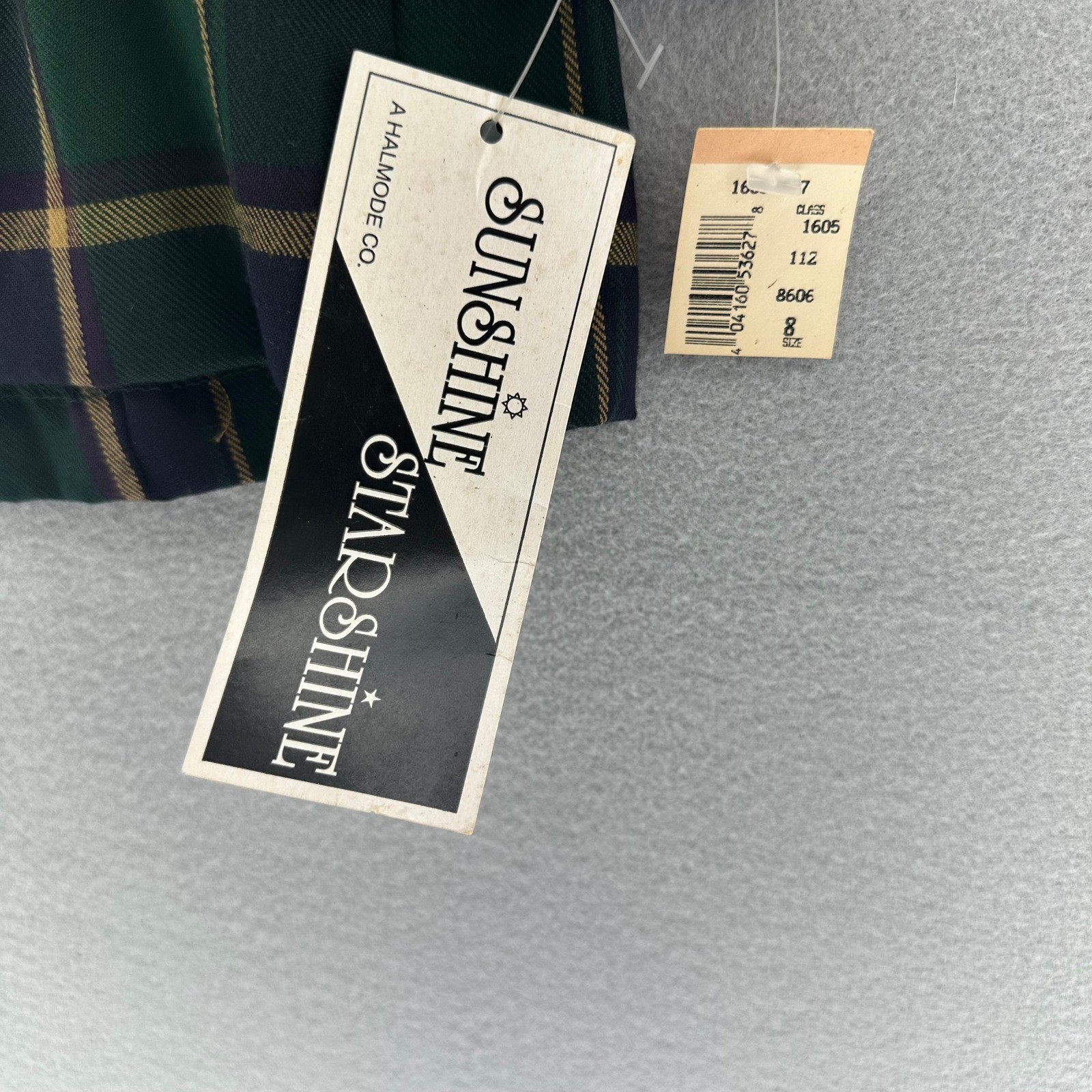 VTG Sunshine Starshine Green Navy Plaid Skirt Suit Blazer Set 8 DEADSTOCK Career