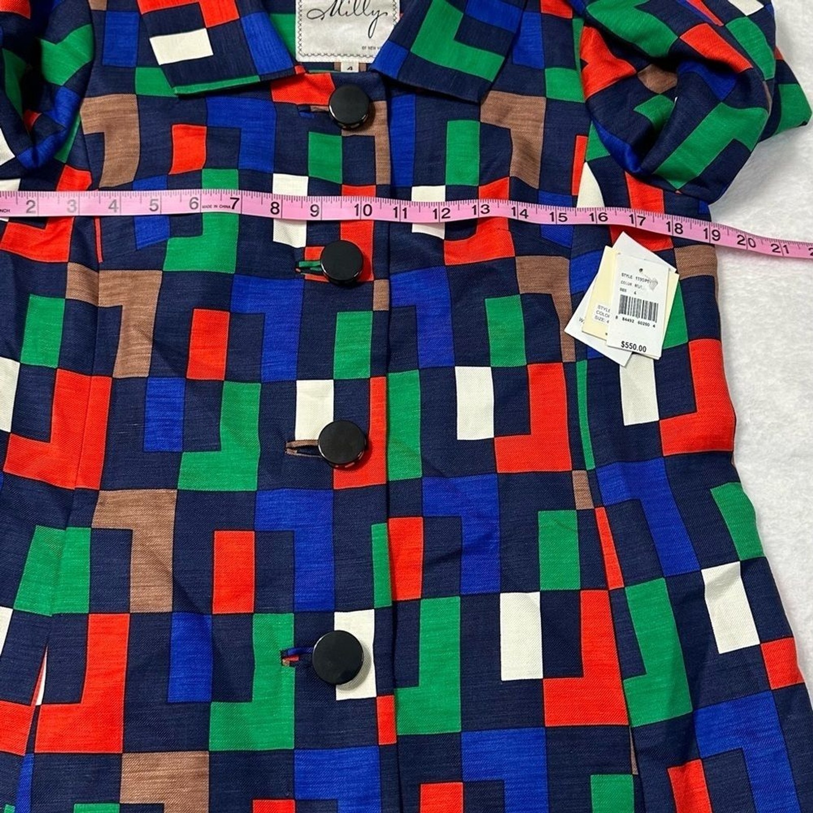 Milly of New York Silk Blend Colorful Block Pattern Trench Coat/Dress Size 4