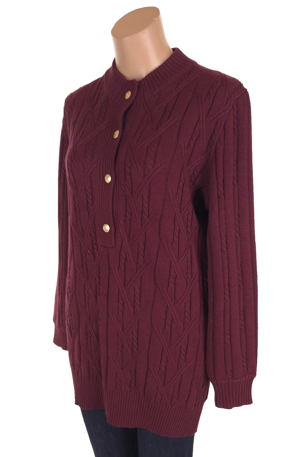 Vintage 80s/90s Celine Paris 1/2 Crest Button Sweater Size 42 M Burgundy