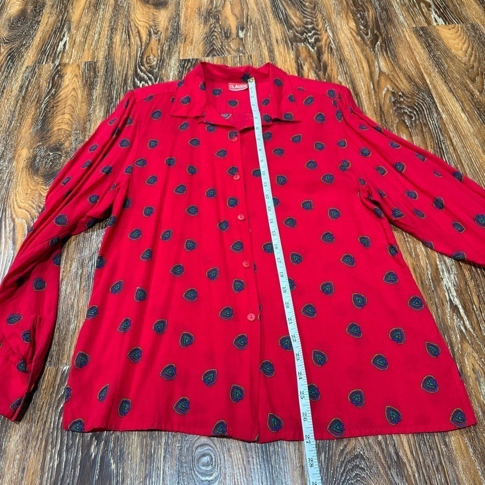 Vintage Claude Red Heart Paisley Button Up Blouse Long Sleeve Retro Top S / M