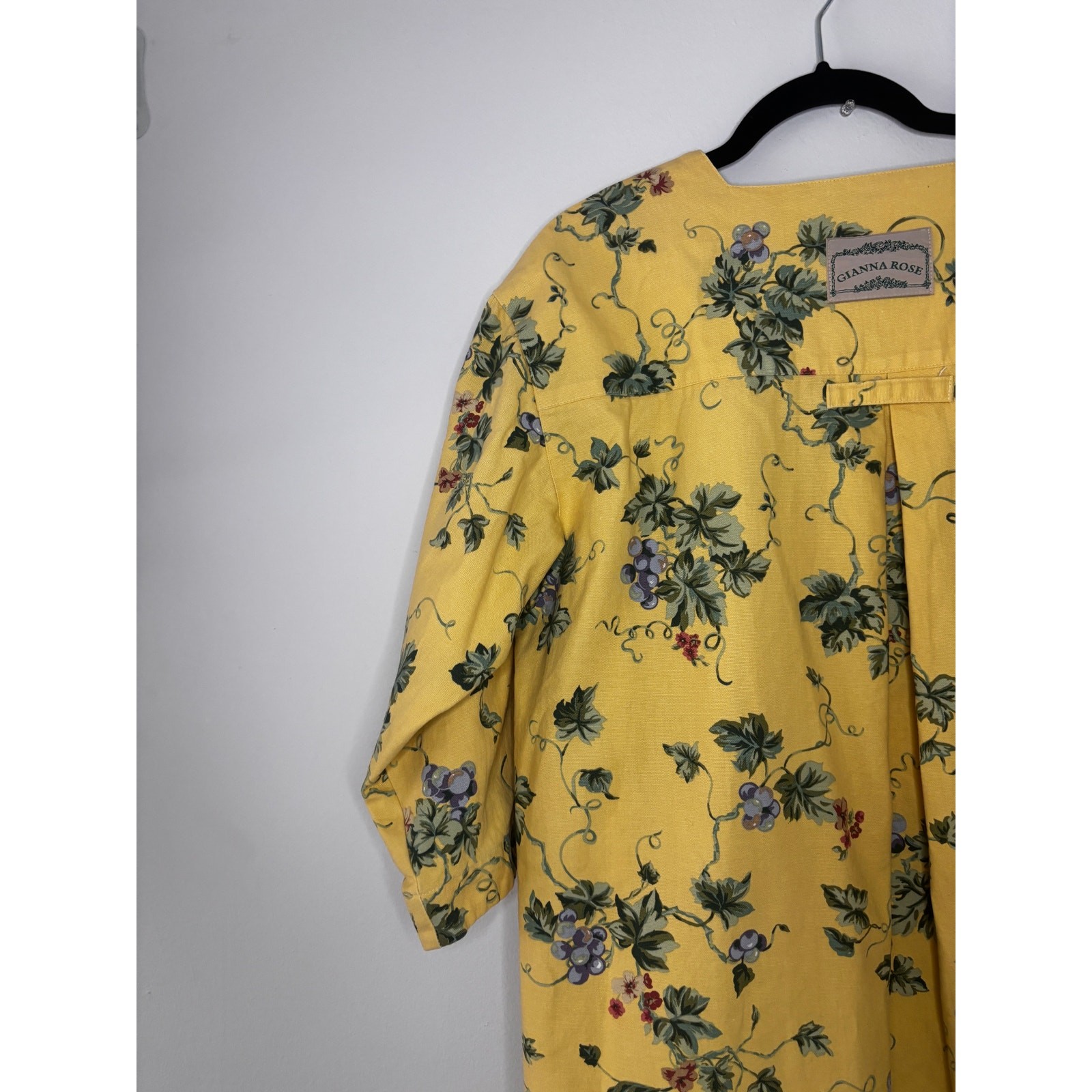 Vintage 1980s Gianna Rose Butter Yellow Floral Tunic Smock Chore Coat Artist S