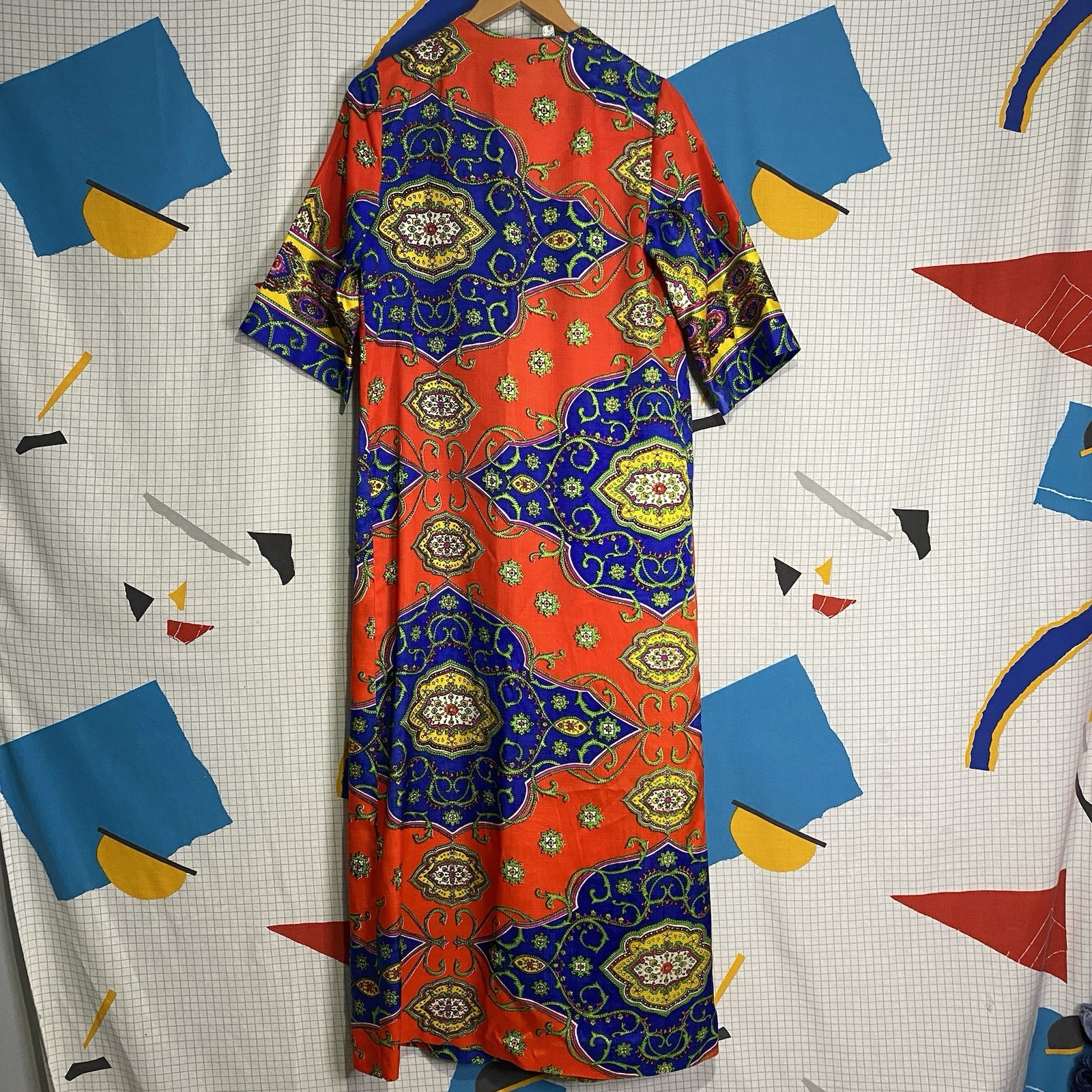 Vintage 60s Pyschedelic Kaftan Dress Small Wrap Hippie Boho Paisley Mod 70s