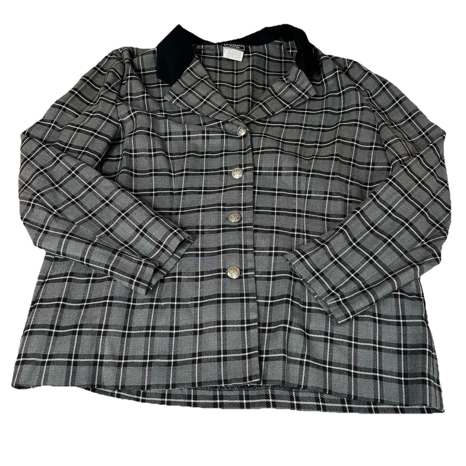 Vintage Southern Lady Women’s Plus Size 16 Lightweight Blazer Plaid Black #3634