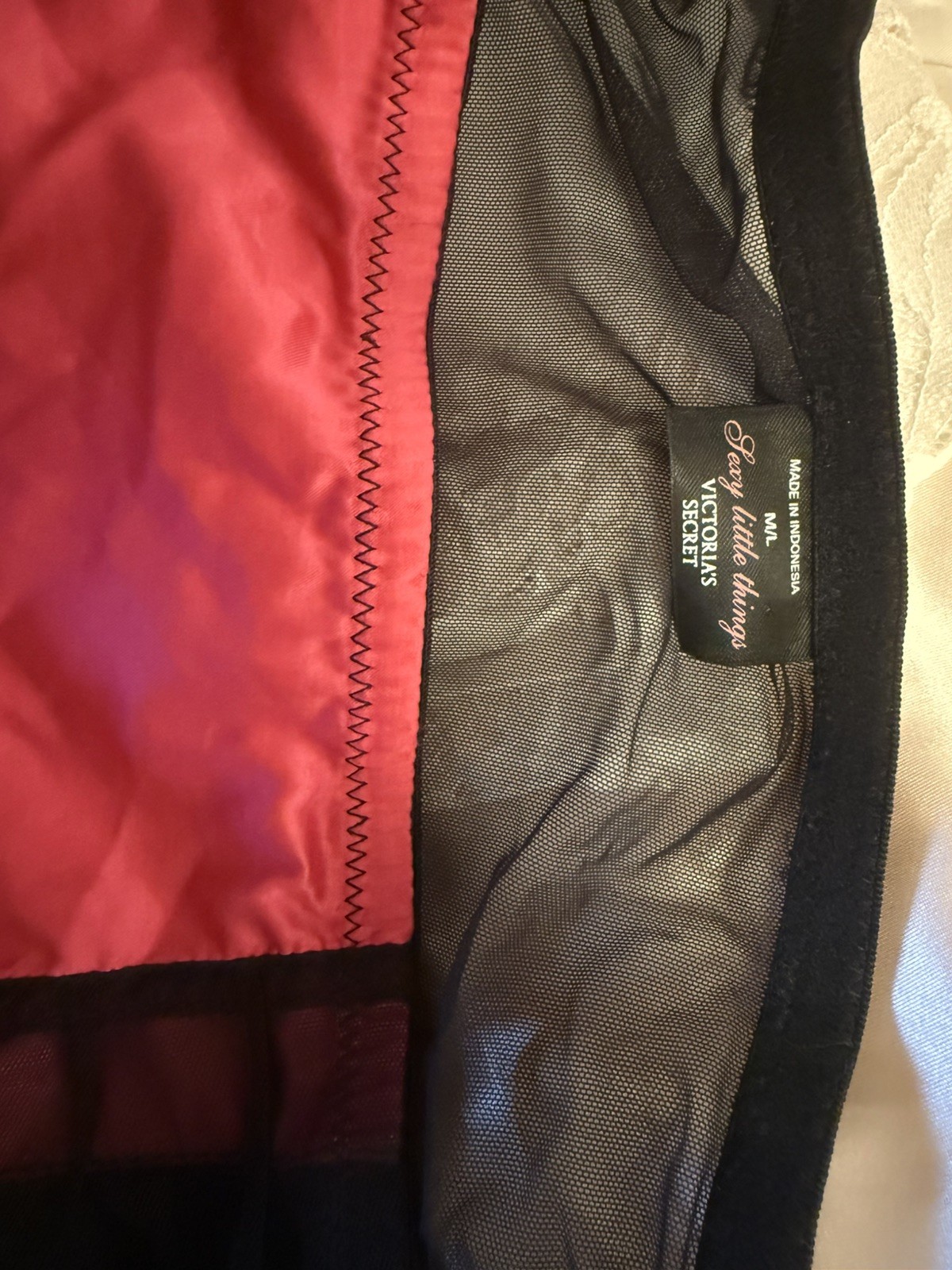 Vntg Victoria Secret “Sexy Little Things” Lingerie Set M/L 34B Pink&Black Satin