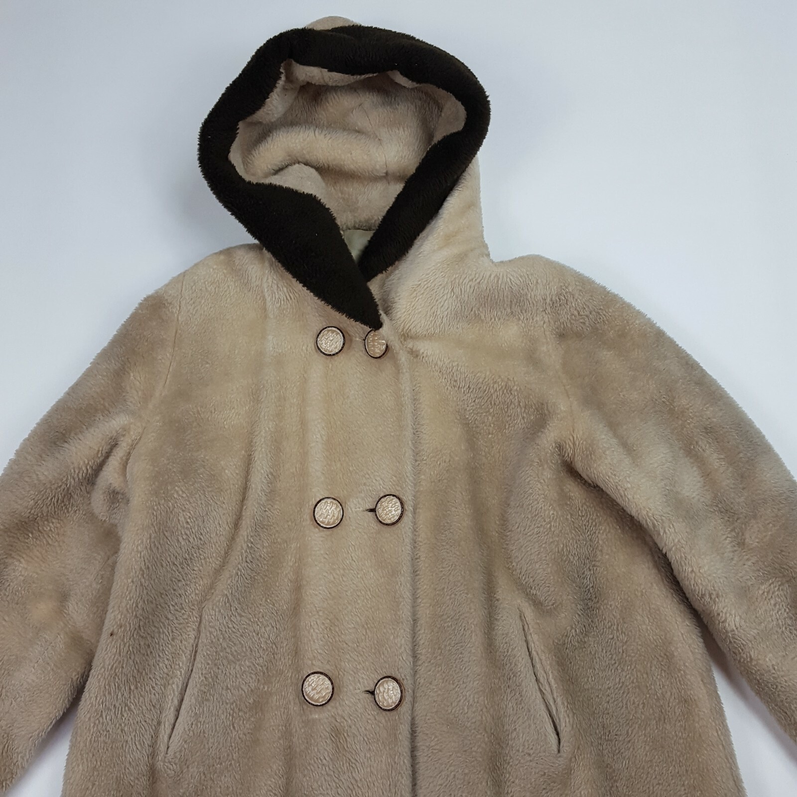 Vintage 60s Hooded Sherpa Coat Women’s Medium USA Made Button Jacket Coat