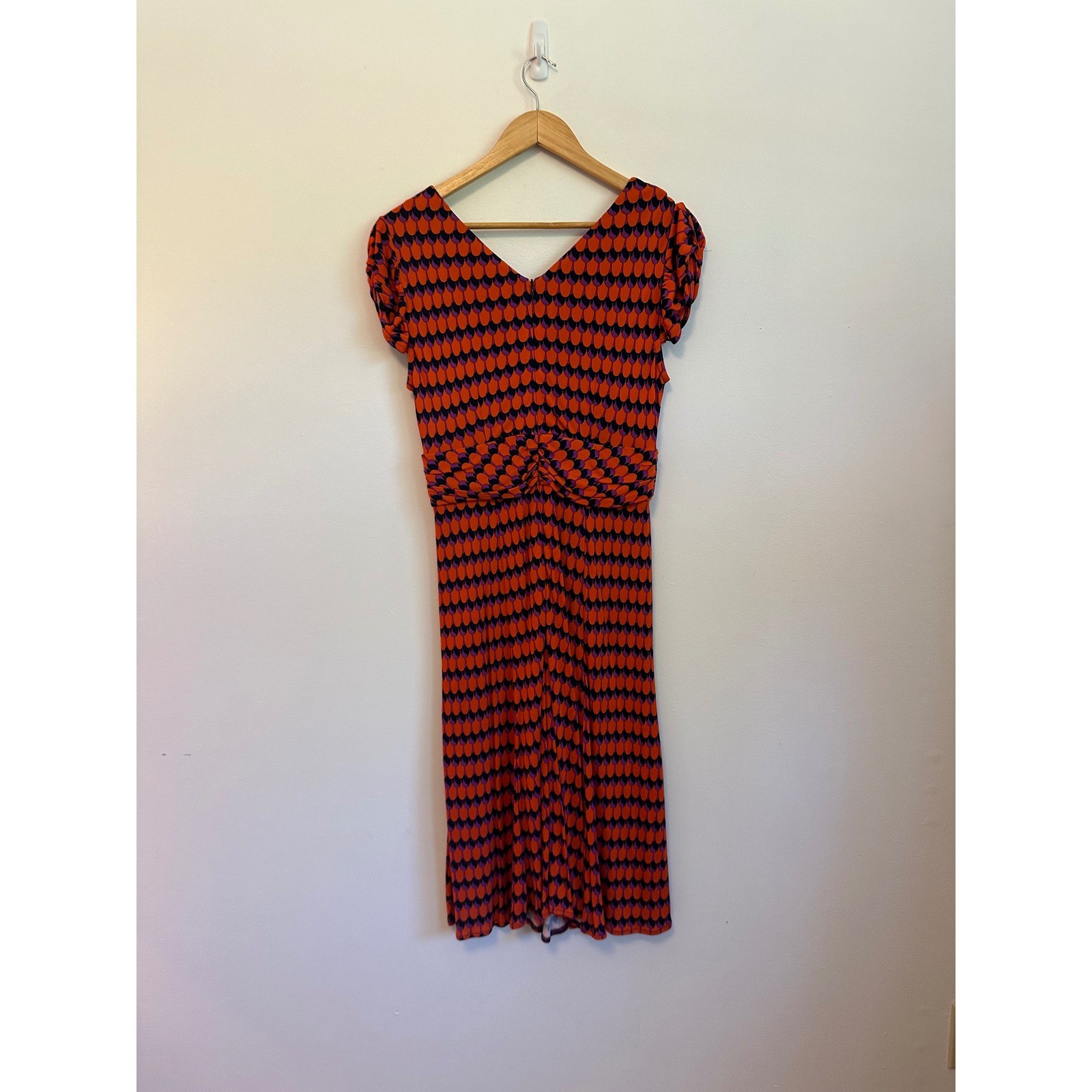 Nanette Lepore Vintage Twisted Front Jersey Dress in Orange, Purple, and Black