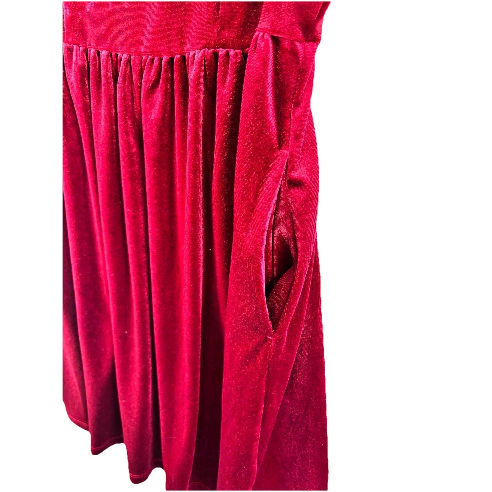 Old Navy Red Velvet Dress L Square Neck Fit Flare Sleeveless Skater Pockets