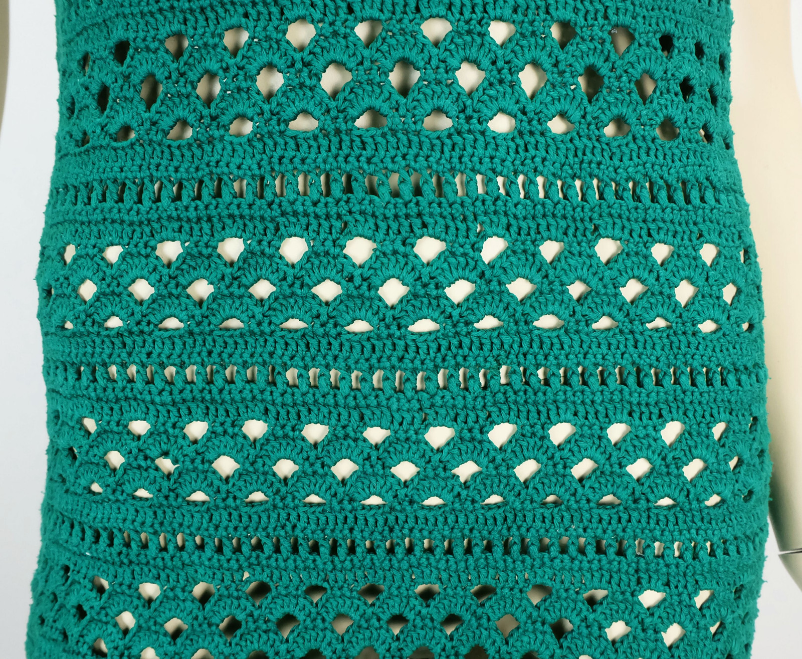 Original 1960s True Vintage Green Crochet Dress Hand Crochet Size M Cotton