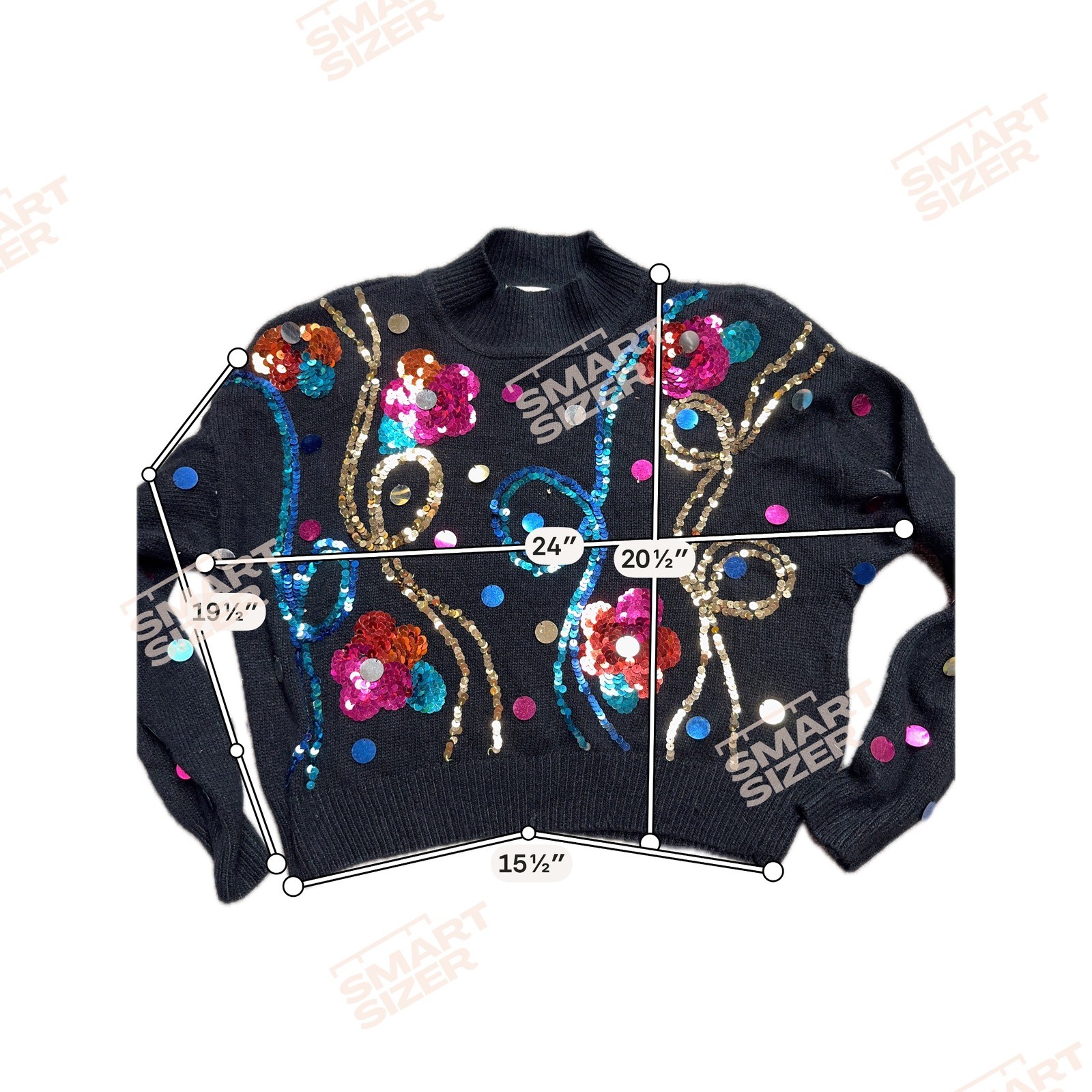 Vintage 80s MY Women Large Sequin Black Sweater Colorful Silk Rabbit Hair